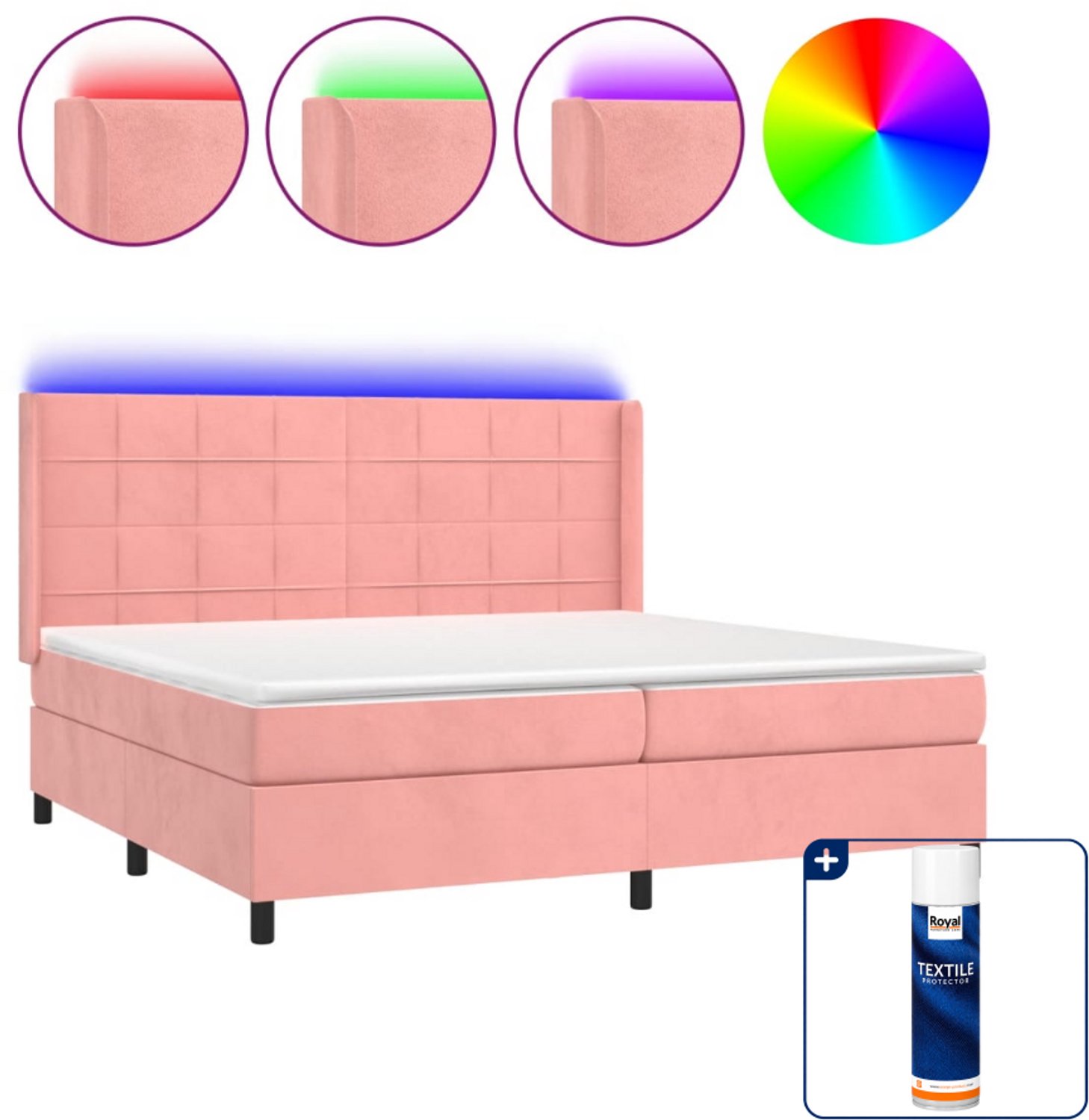 vidaXL Super kingsize boxspring met matras en LED - roze - fluweel - Inclusief textielbeschermer 500 ml