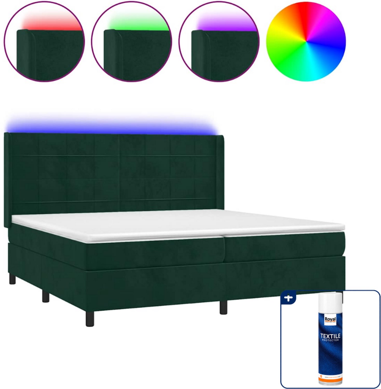 vidaXL boxspring met matras en LED - Super kingsize - donkergroen - Inclusief textielbeschermer 500 ml