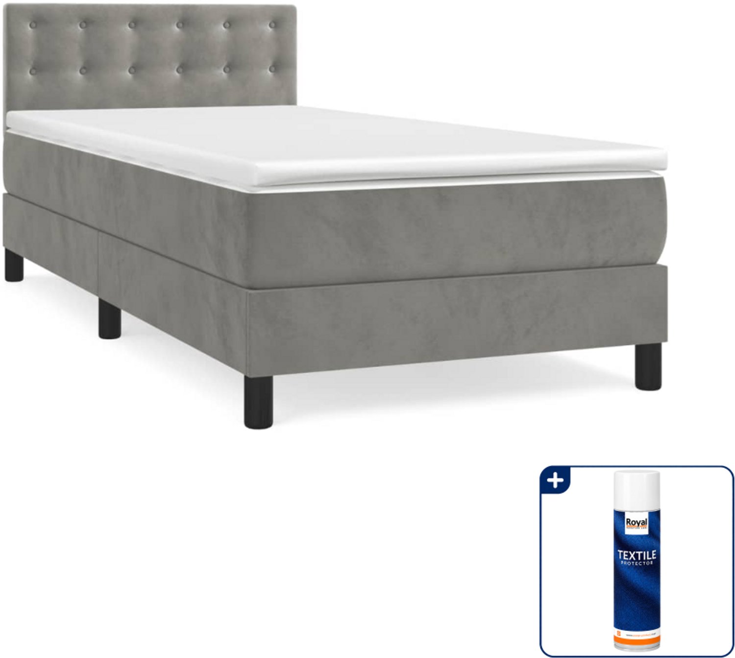 vidaXL boxspring met matras 100 x 200 cm - fluweel - lichtgrijs - Inclusief textielbeschermer 500 ml