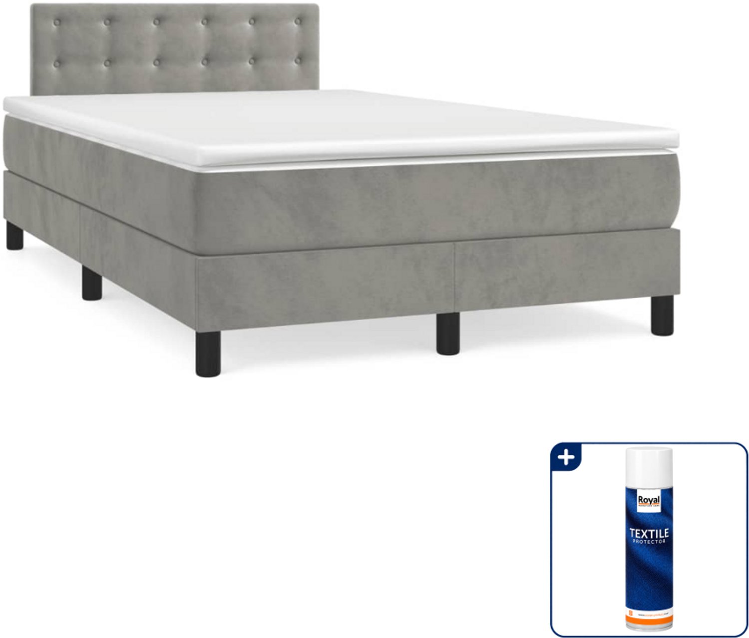 vidaXL boxspring met matras - 120 x 200 cm - fluweel - lichtgrijs - Inclusief textielbeschermer 500 ml