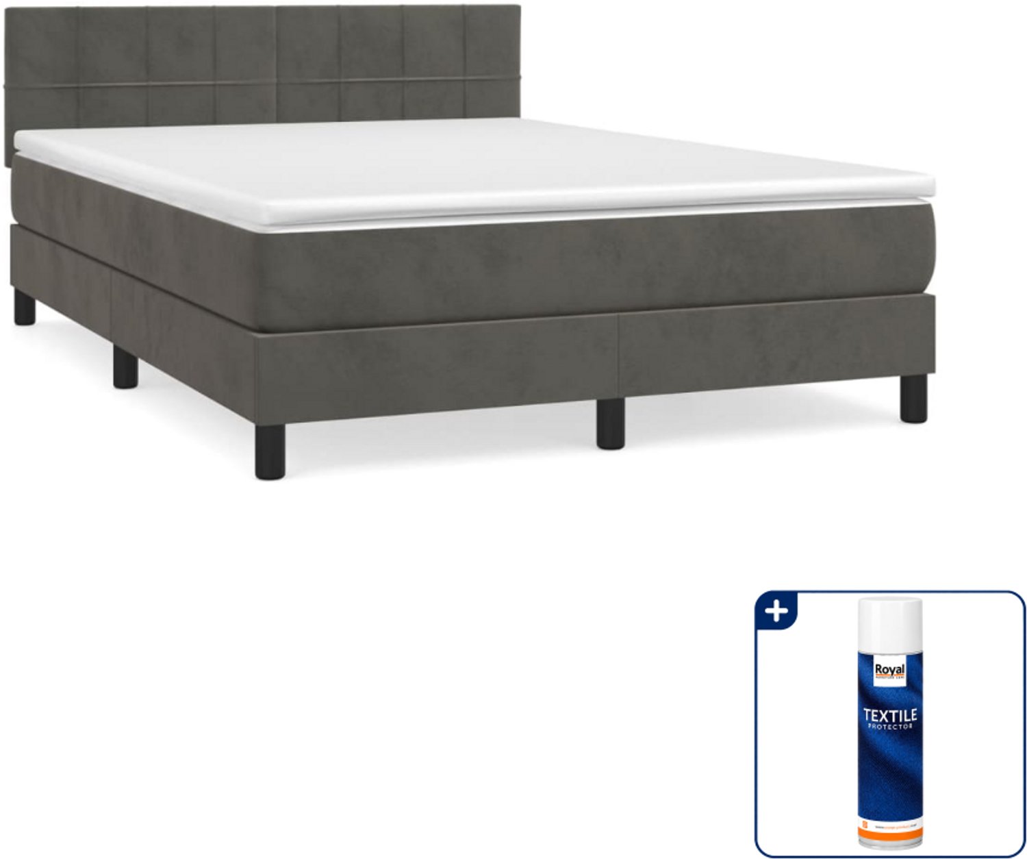 vidaXL boxspring met matras - Small double - 140 x 200 cm - donkergrijs - Inclusief textielbeschermer 500 ml