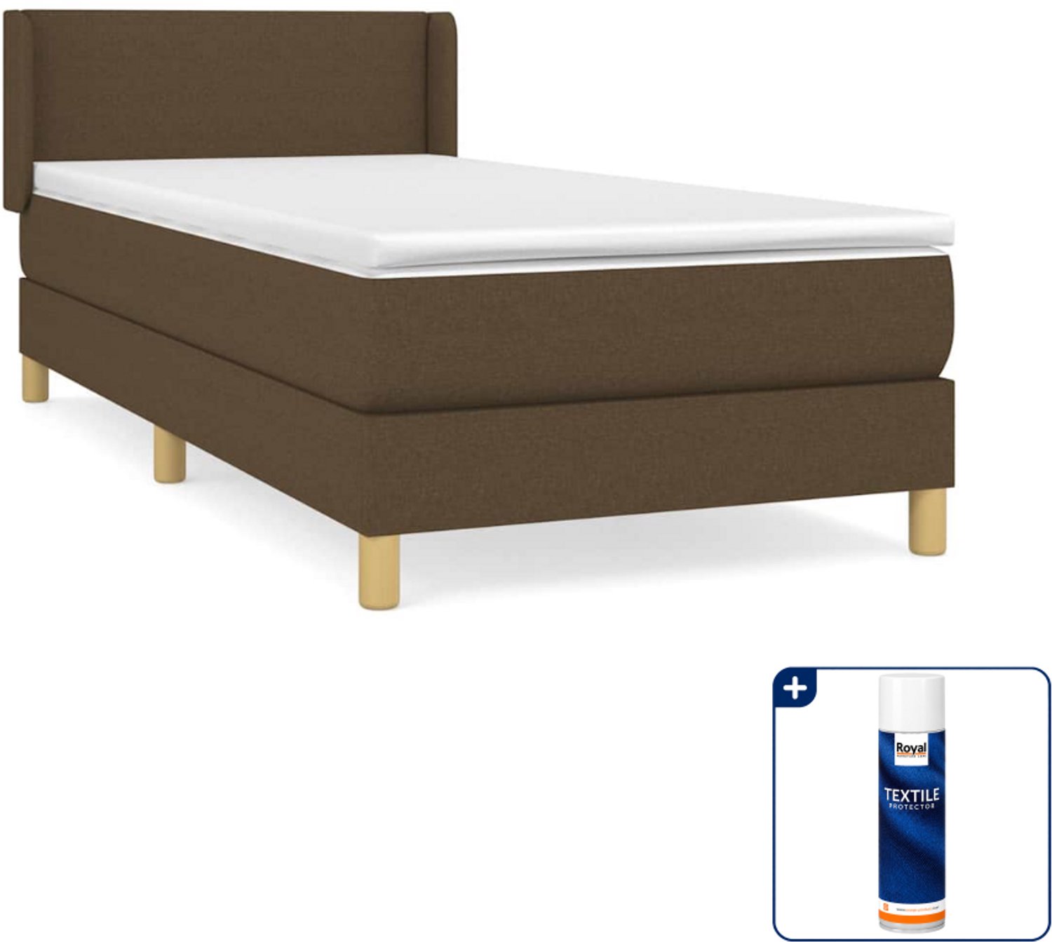 vidaXL boxspring met matras 80 x 200 cm - stof - donkerbruin - Inclusief textielbeschermer 500 ml