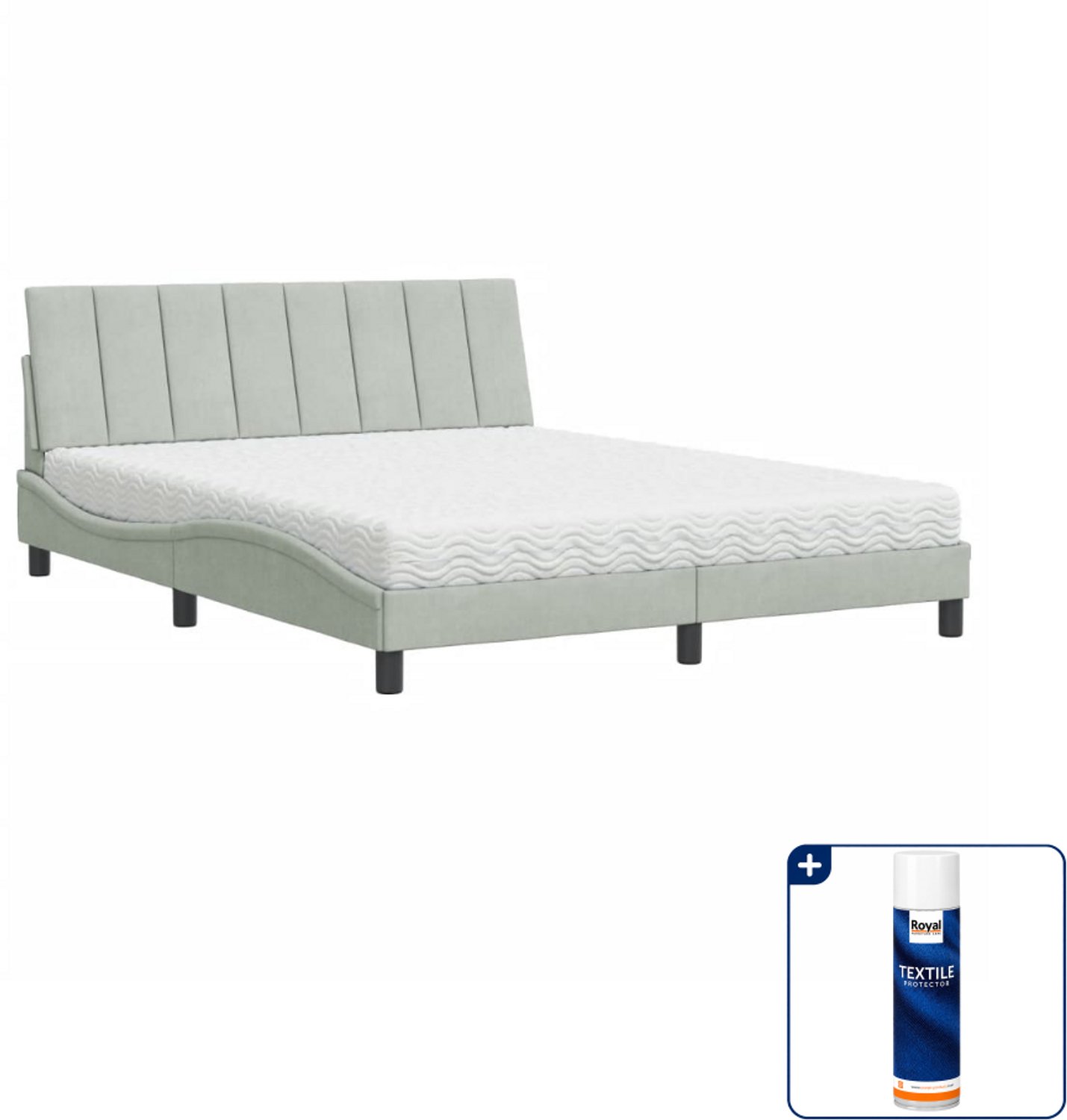 vidaXL Hanko bed met matras - Queensize - 160 x 200 cm - lichtgrijs - Inclusief textielbeschermer 500 ml