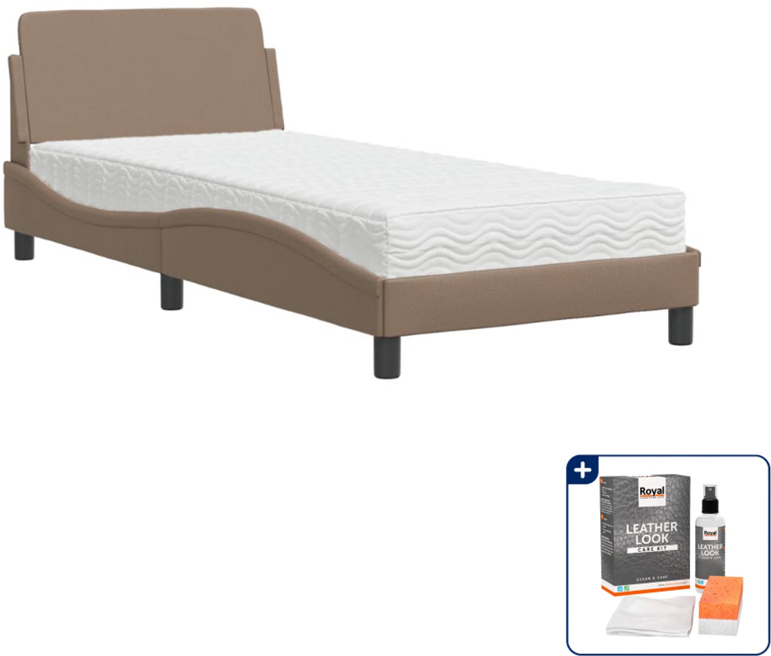 vidaXL Dover bed met matras - 90 x 190 cm - kunstleer - cappuccino - Inclusief onderhoudsset voor kunstleer 150 ml Blauw