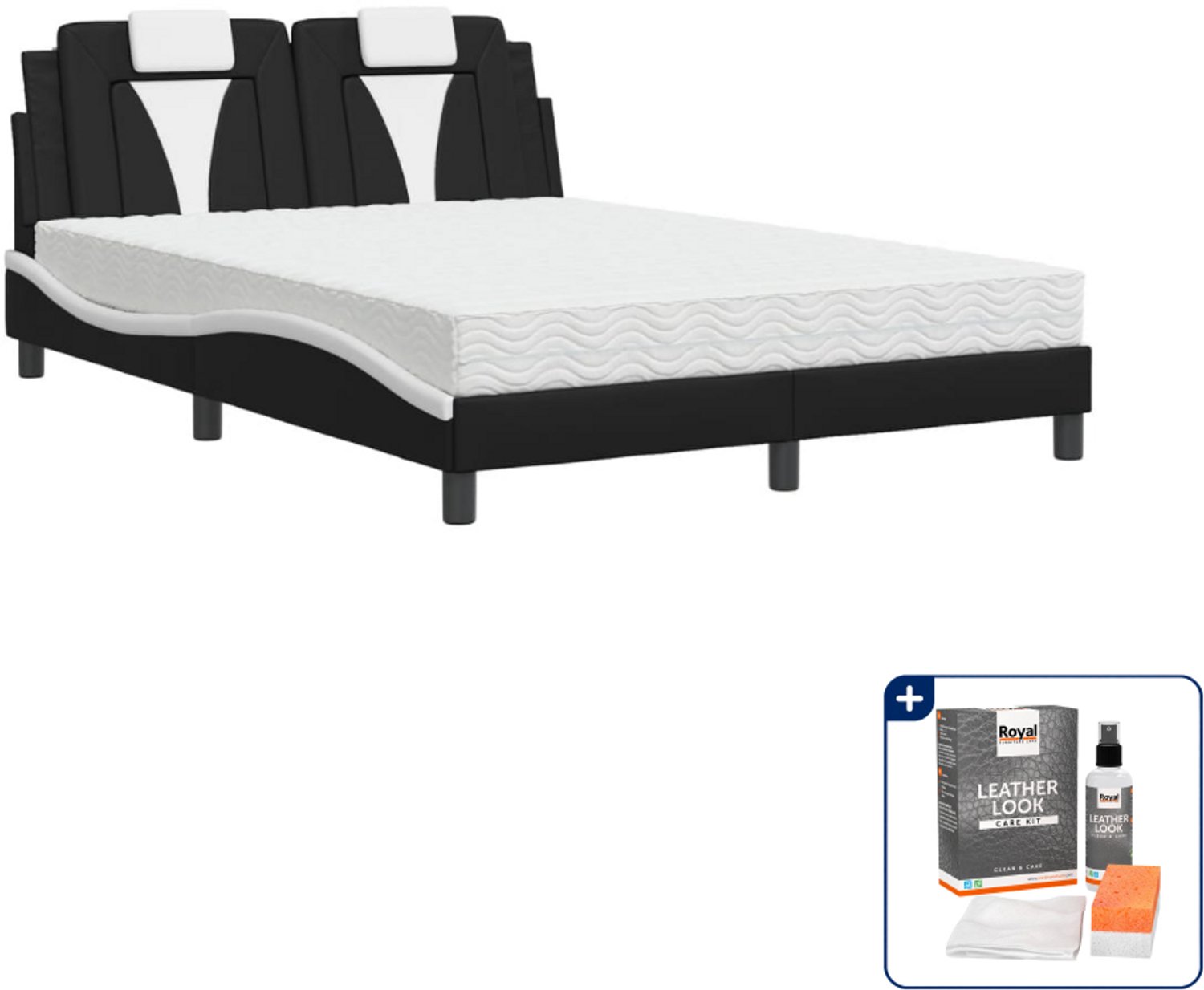 vidaXL bed Viana - Small double - 140 x 200 cm - zwart en wit - Inclusief onderhoudsset voor kunstleer 150 ml Grijs