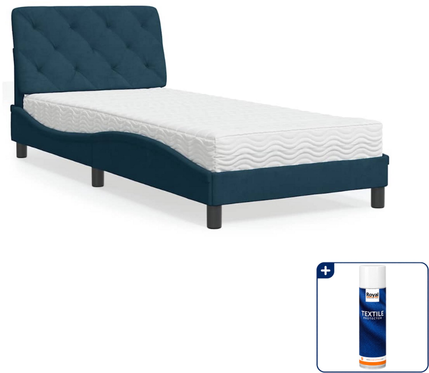 vidaXL bed met matras Piran - 90 x 200 cm - fluweel - blauw - Inclusief textielbeschermer 500 ml