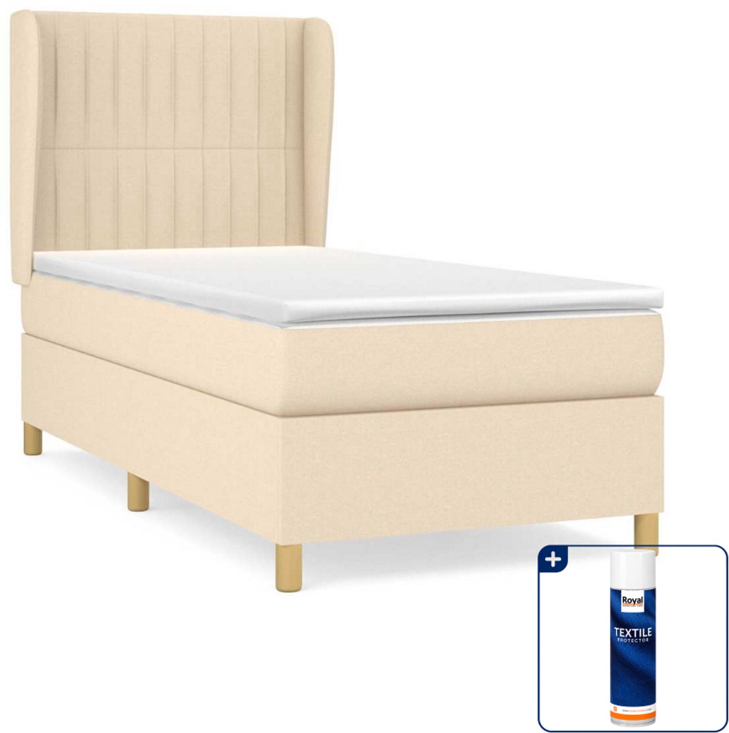 vidaXL boxspring met matras 100 x 200 cm - stof - crèmekleurig - Inclusief textielbeschermer 500 ml