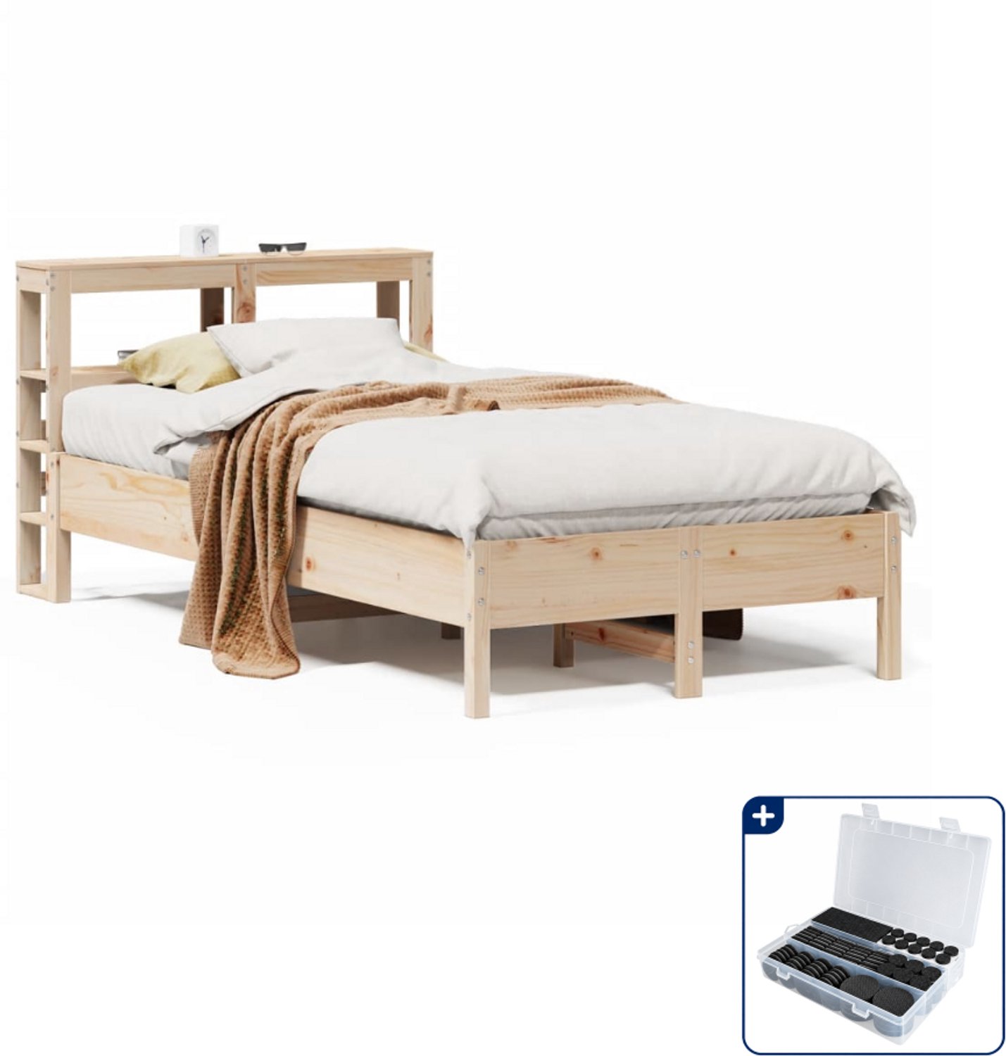 vidaXL bedframe 75 x 190 cm - massief grenenhout - Inclusief antikrasvilt 177-delig Bruin