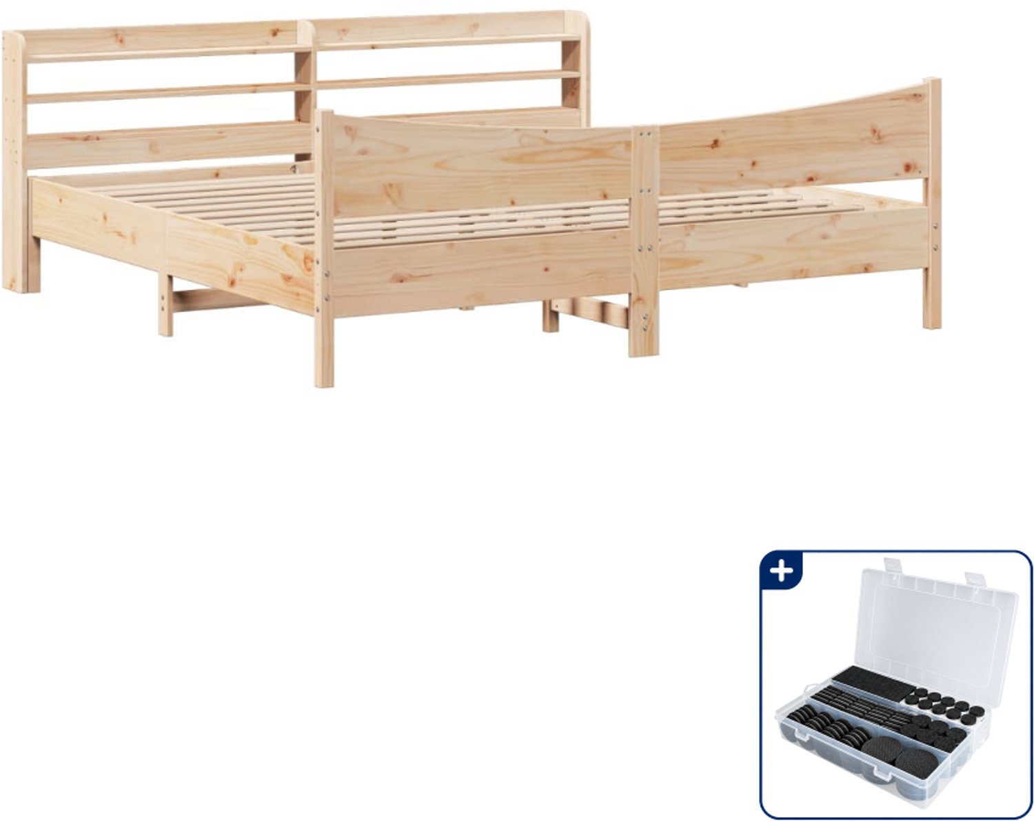 vidaXL Kingsize bedframe met hoofdbord - 180 x 200 cm - grenenhout - Inclusief antikrasvilt 177-delig Wit