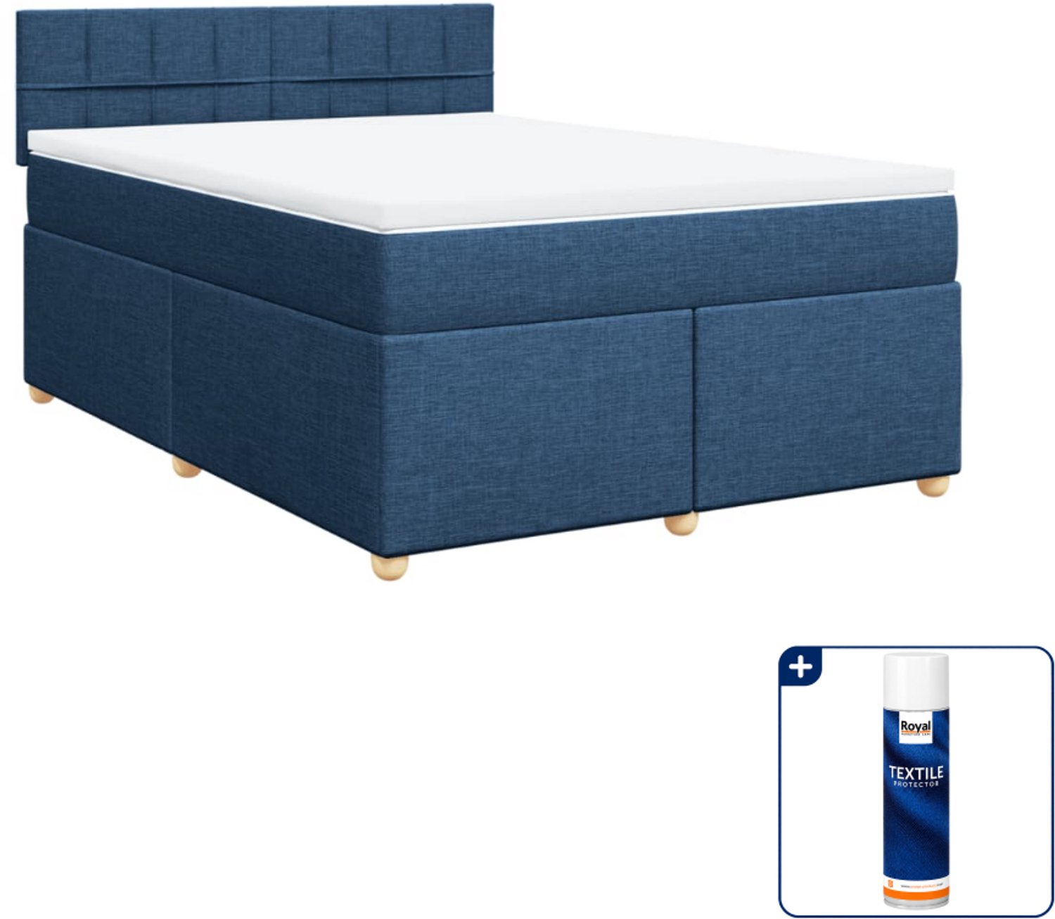 vidaXL boxspring met matras - Queensize - 160 x 200 cm - blauw - Inclusief textielbeschermer 500 ml