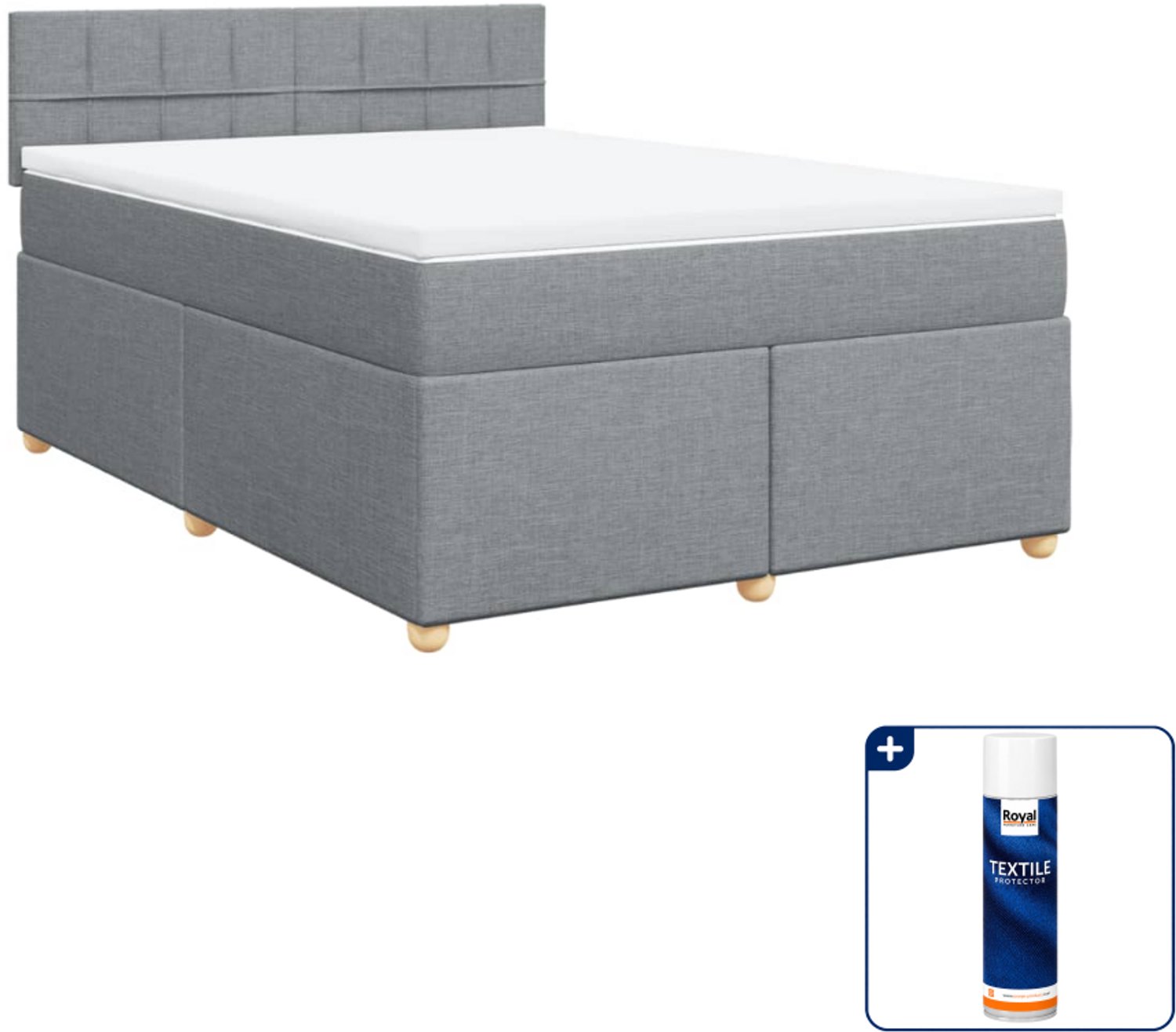 vidaXL boxspring met matras Queensize - 160 x 200 cm - lichtgrijs - Inclusief textielbeschermer 500 ml