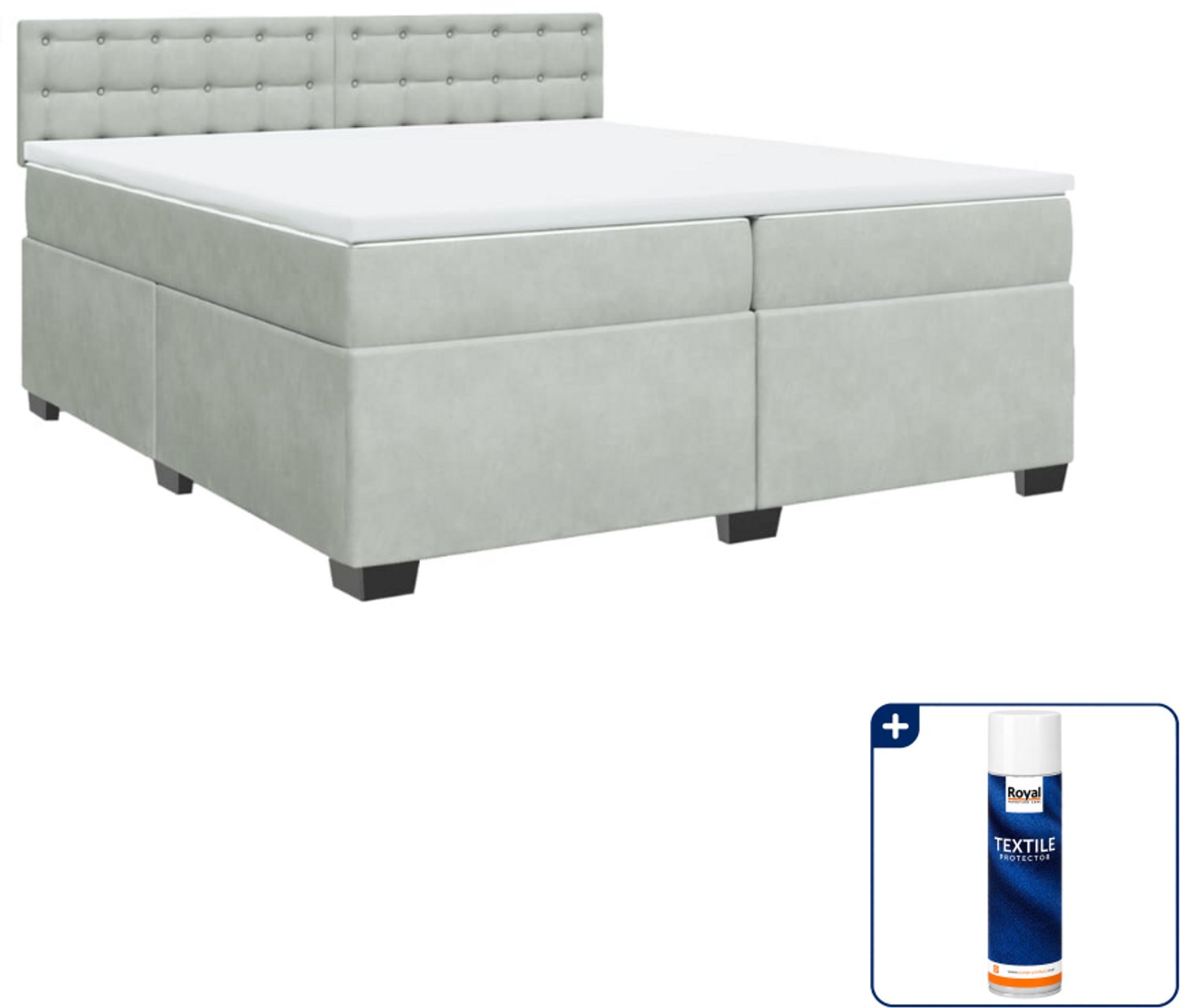 vidaXL Boxspring - Super kingsize - 200 x 200 cm - lichtgrijs - Inclusief textielbeschermer 500 ml