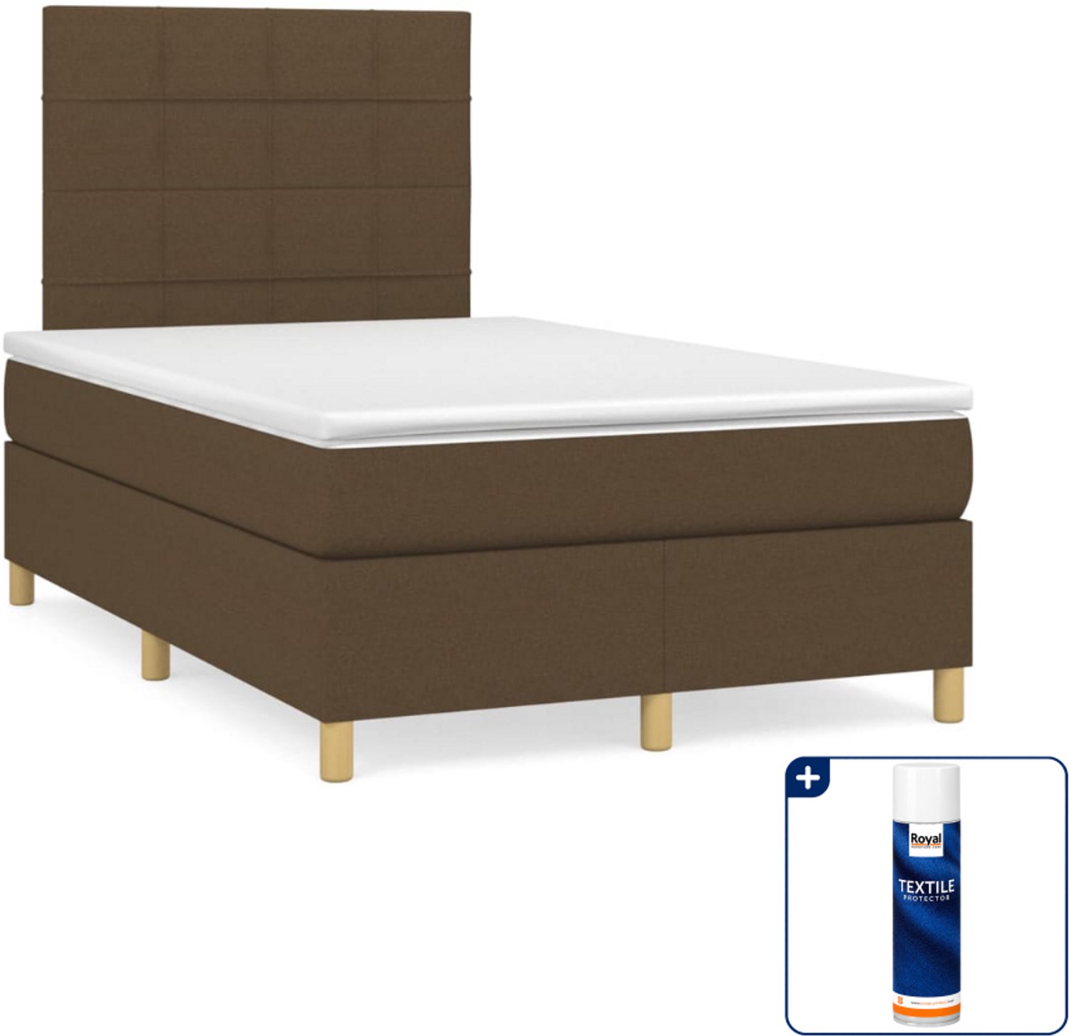 vidaXL boxspring met matras - 120 x 200 cm - donkerbruin - Inclusief textielbeschermer 500 ml