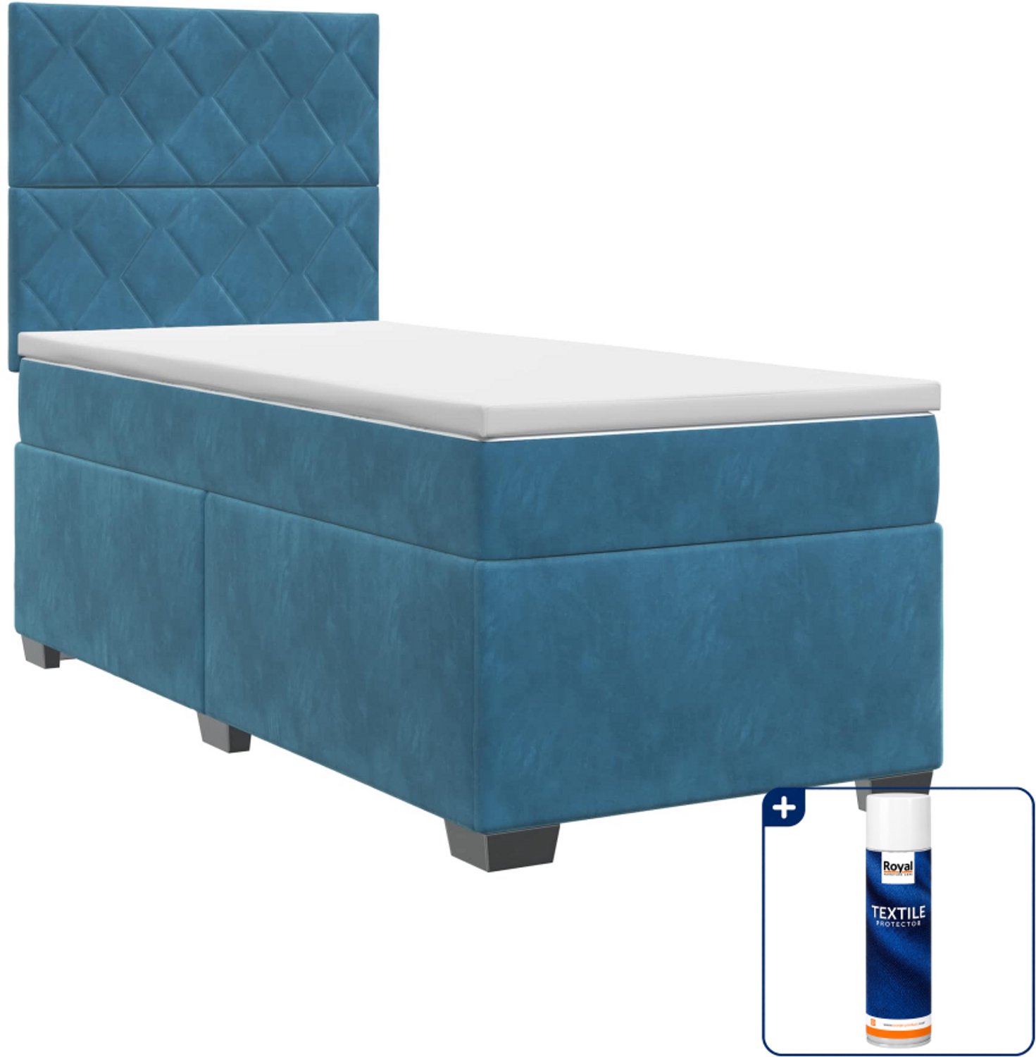 vidaXL boxspringbed met matras - 80 x 200 cm - fluweel - blauw - Inclusief textielbeschermer 500 ml