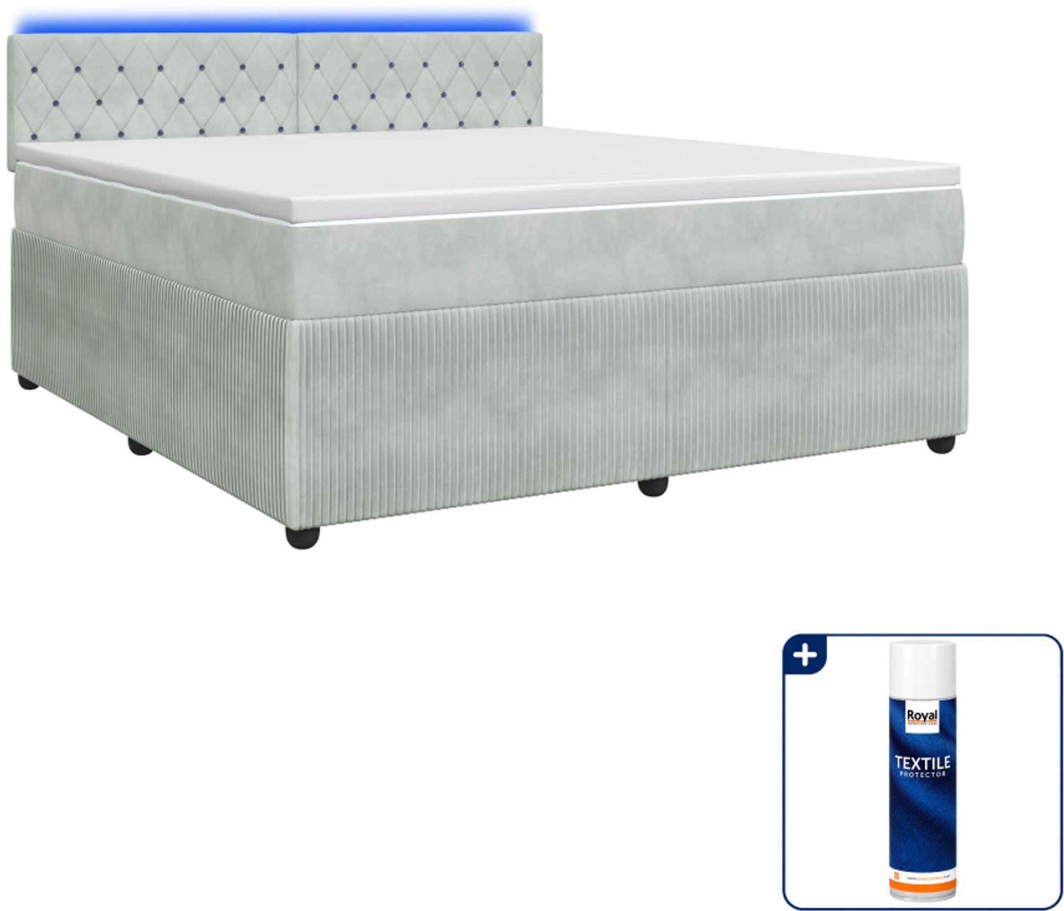 vidaXL Boxspringbed - Queensize - 160 x 200 cm - fluweel - lichtgrijs - Inclusief textielbeschermer 500 ml