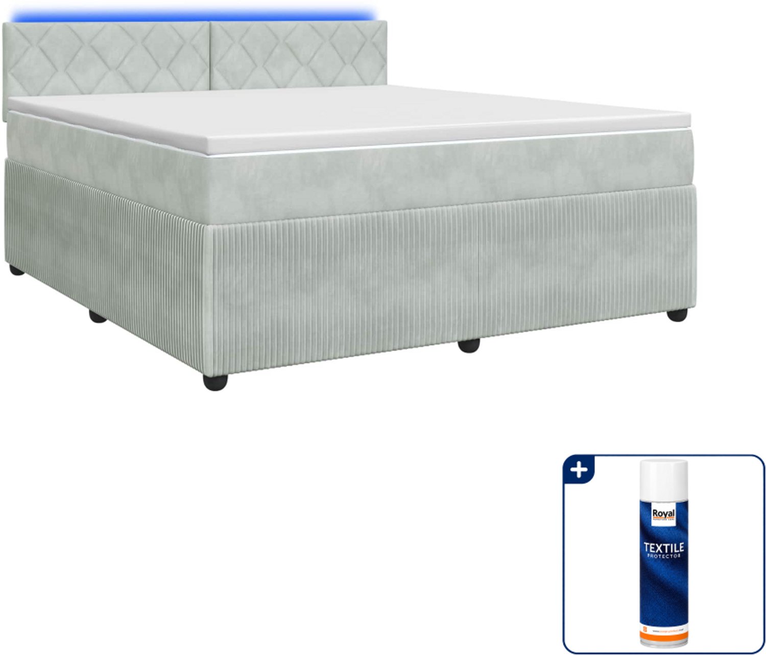 vidaXL Kingsize boxspringbed met matras - 180 x 200 cm - lichtgrijs - Inclusief textielbeschermer 500 ml