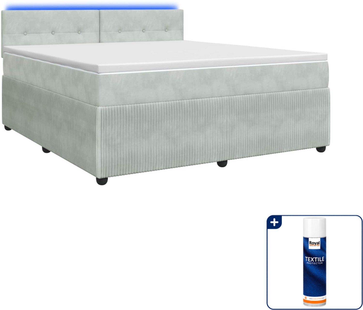 vidaXL Kingsize boxspringbed met matras - 180 x 200 cm - lichtgrijs - Inclusief textielbeschermer 500 ml