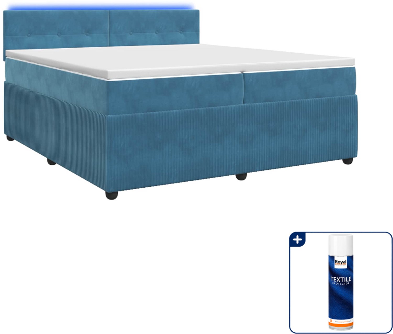 vidaXL boxspringbed met matras - 200 x 200 cm - fluweel - blauw - Inclusief textielbeschermer 500 ml