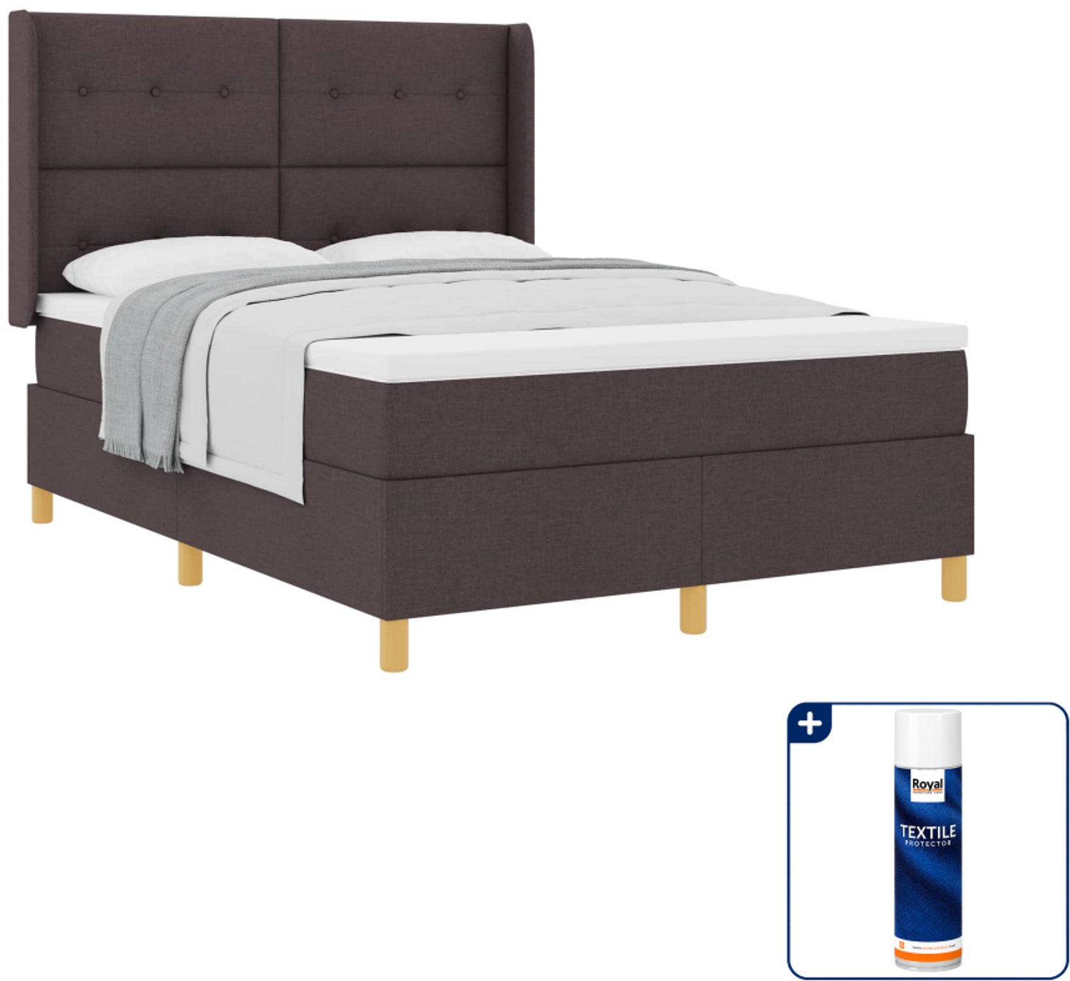 vidaXL boxspringbed - Small double - 140 x 200 cm - donkerbruin - Inclusief textielbeschermer 500 ml