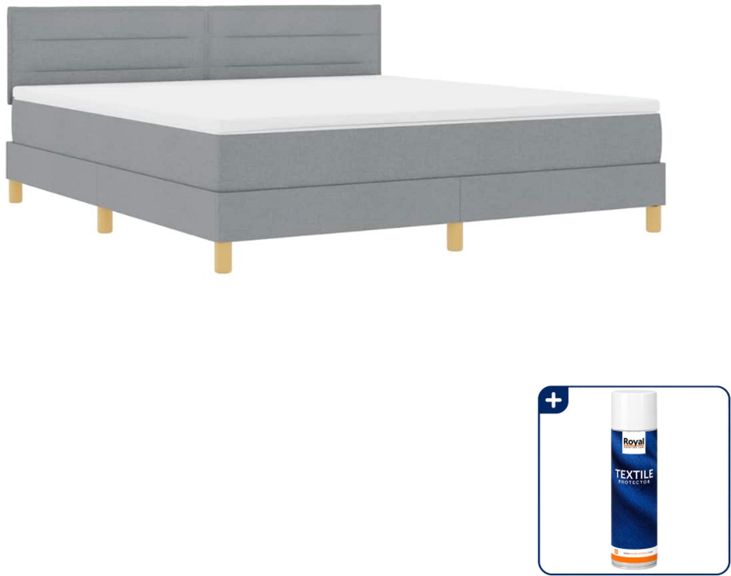 vidaXL Kingsize boxspring - 180 x 200 cm - lichtgrijs - Inclusief textielbeschermer 500 ml