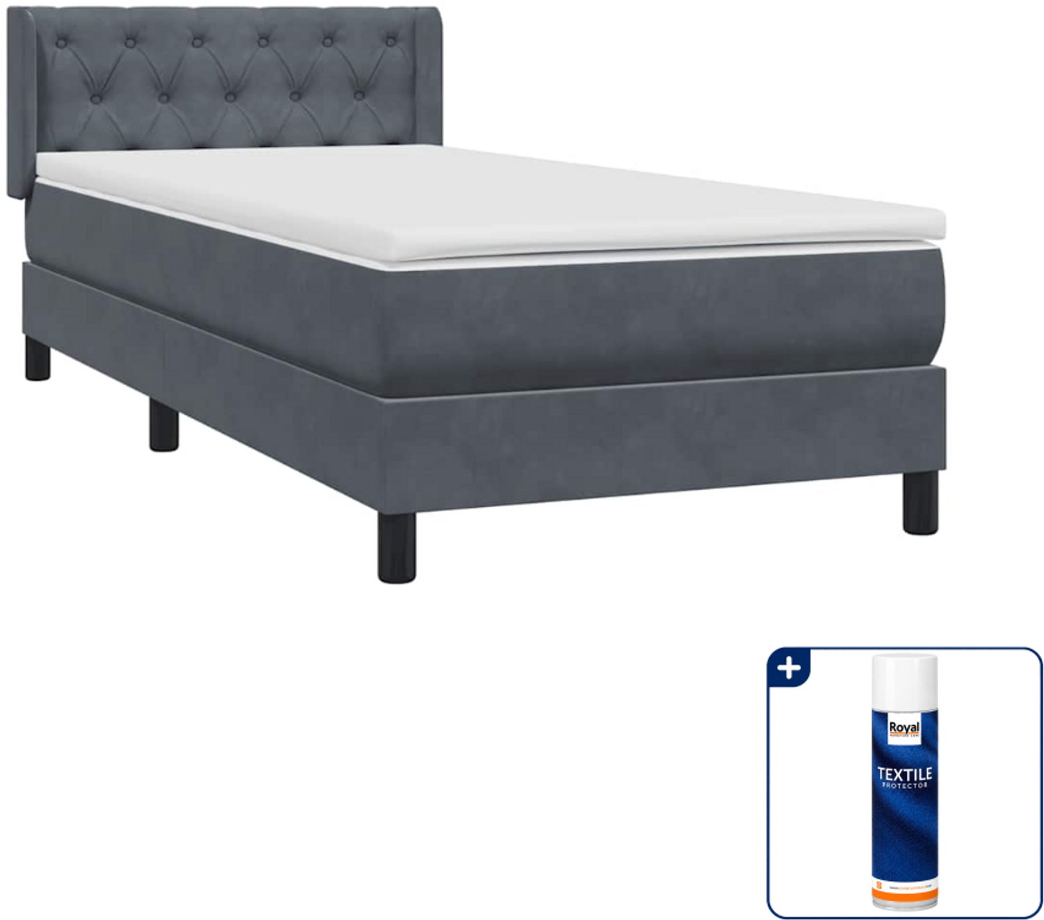 vidaXL boxspring met matras 80 x 220 cm - fluweel - donkergrijs - Inclusief textielbeschermer 500 ml