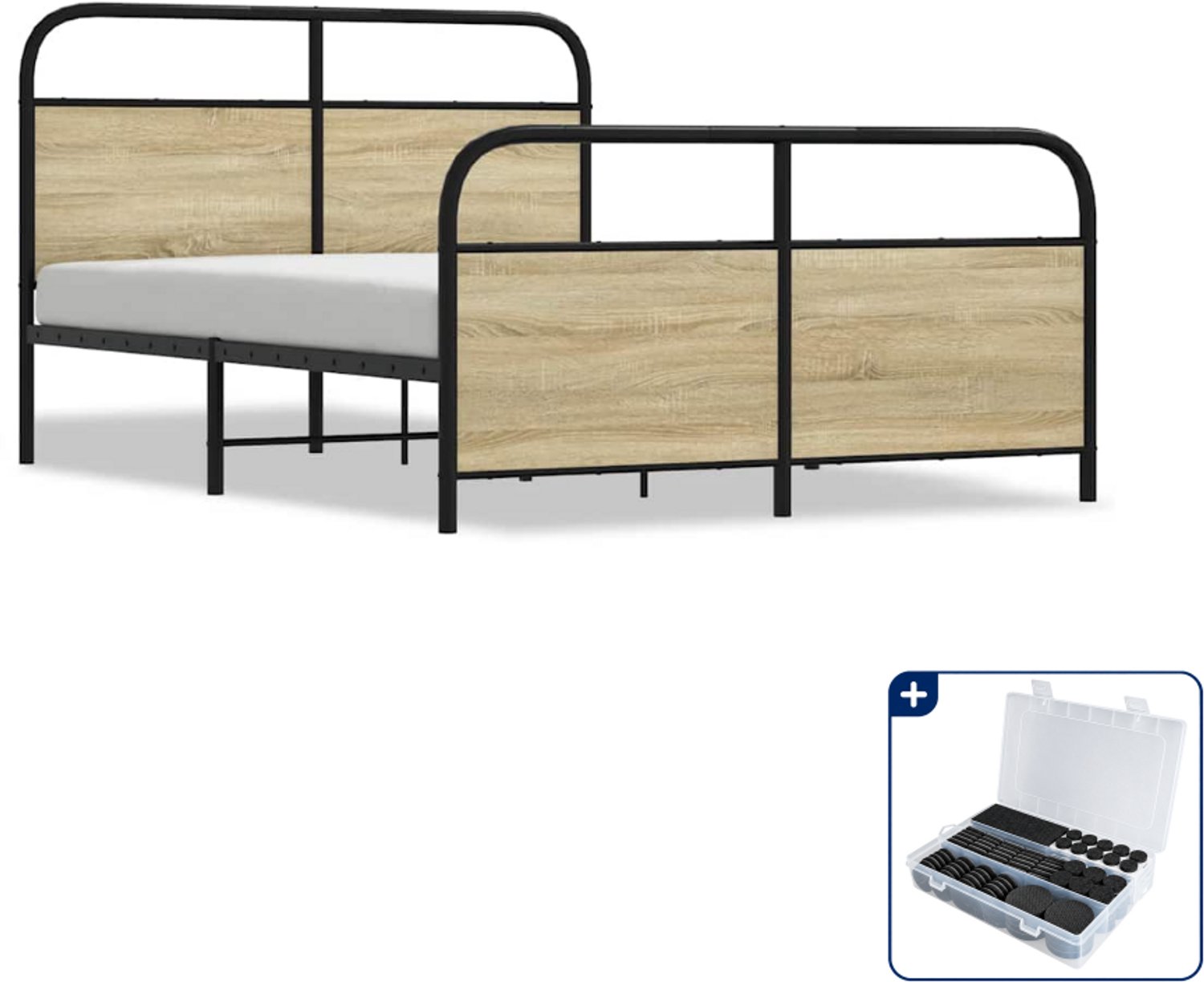 vidaXL Bedframe - Small double - 140 x 200 cm - sonoma eiken - Inclusief antikrasvilt 177-delig Bruin