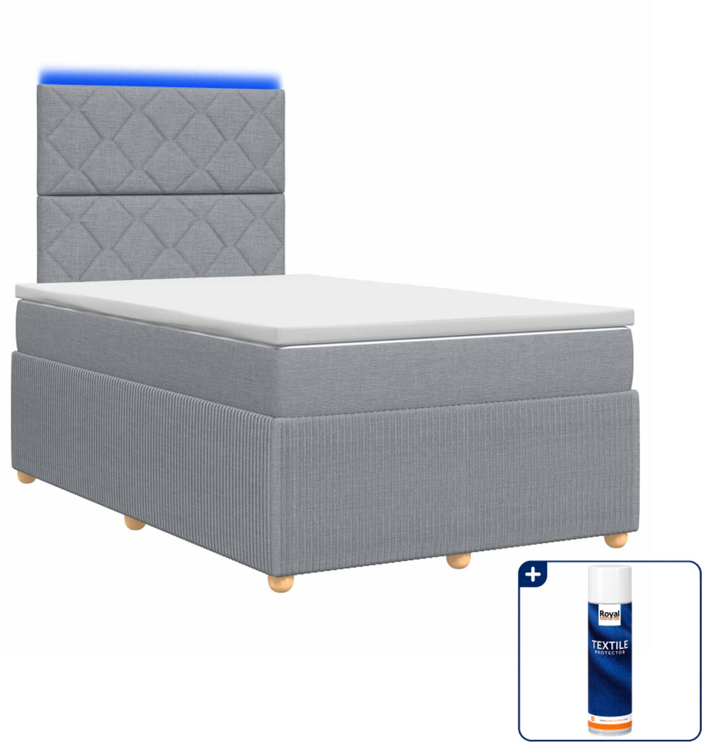 vidaXL led boxspringbed met matras - 120 x 190 cm - lichtgrijs - Inclusief textielbeschermer 500 ml