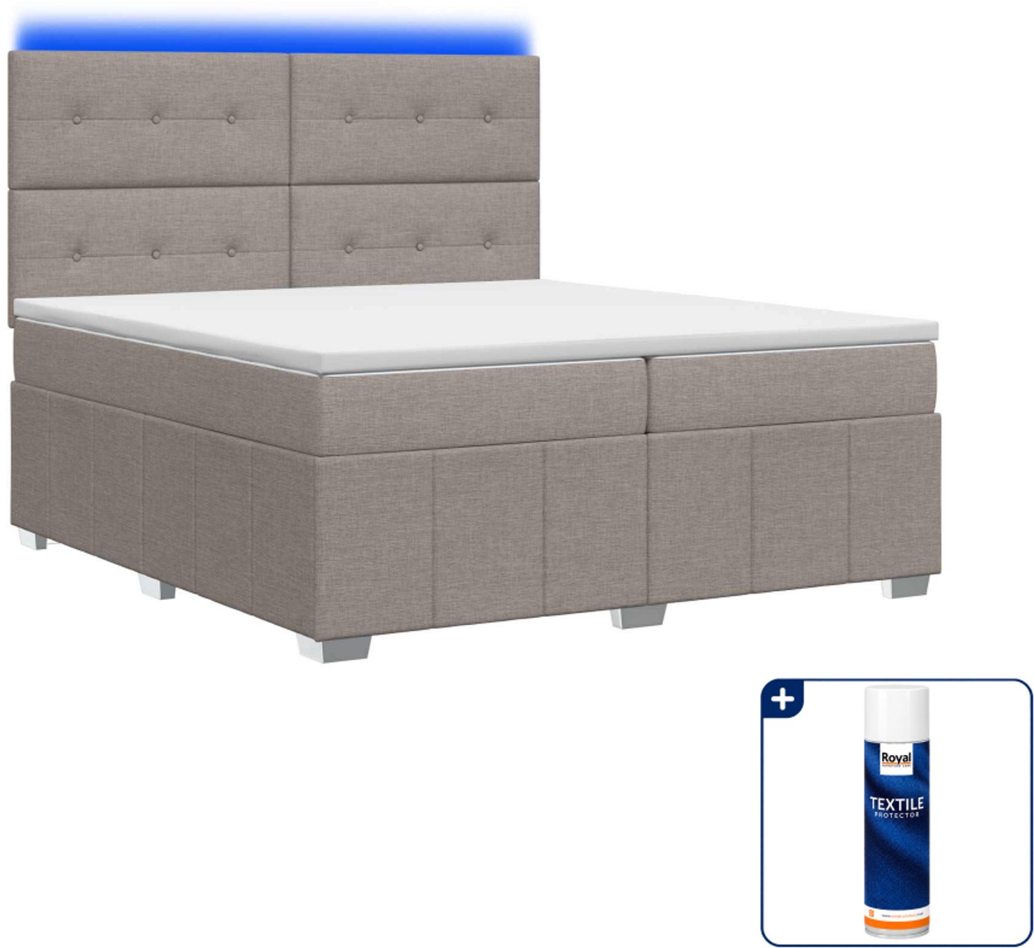 vidaXL LED boxspring - Super kingsize - 200 x 200 cm - taupe - Inclusief textielbeschermer 500 ml