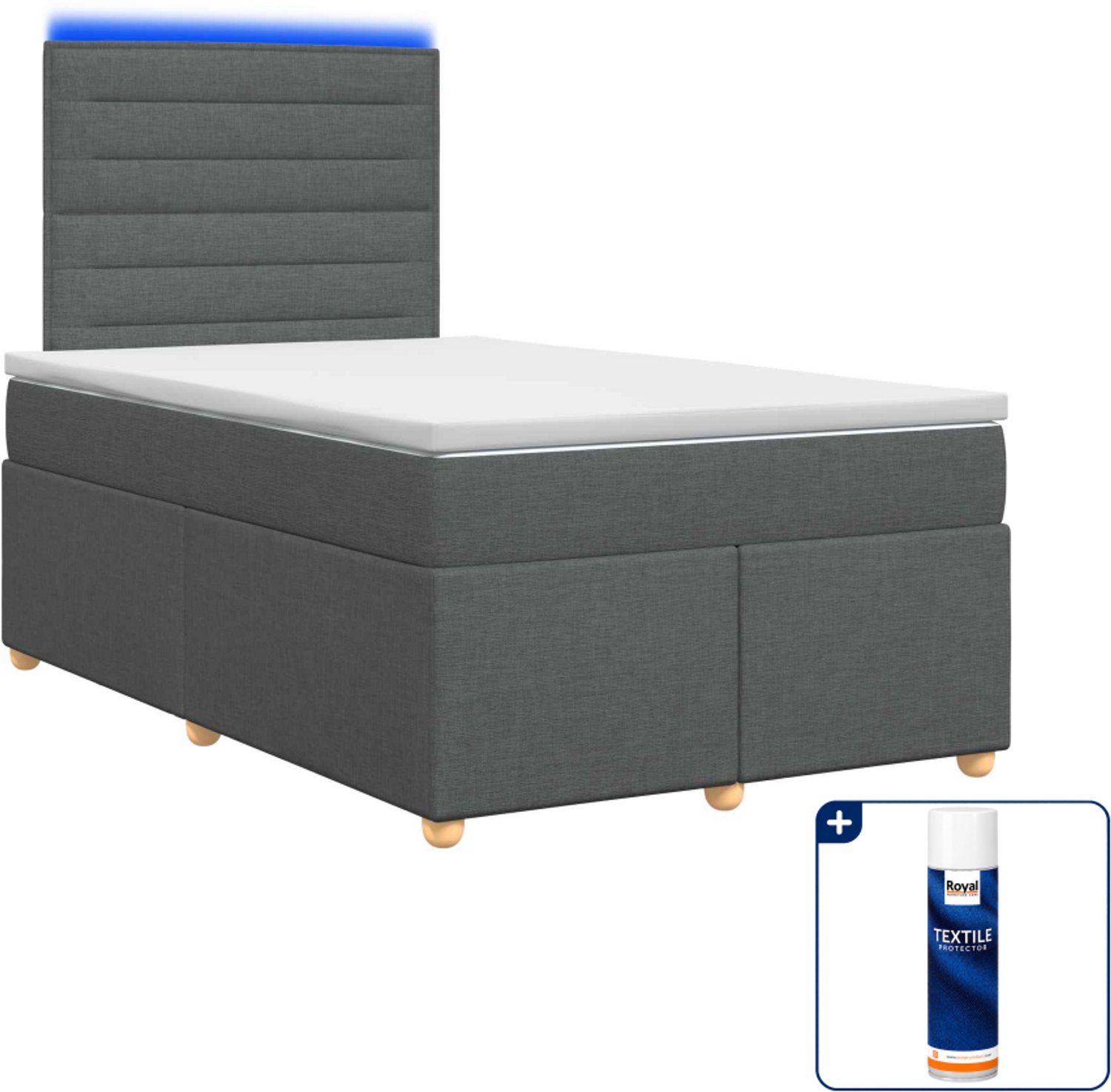 vidaXL Boxspringbed - 120 x 190 cm - stof - donkergrijs - Inclusief textielbeschermer 500 ml Donker Grijn