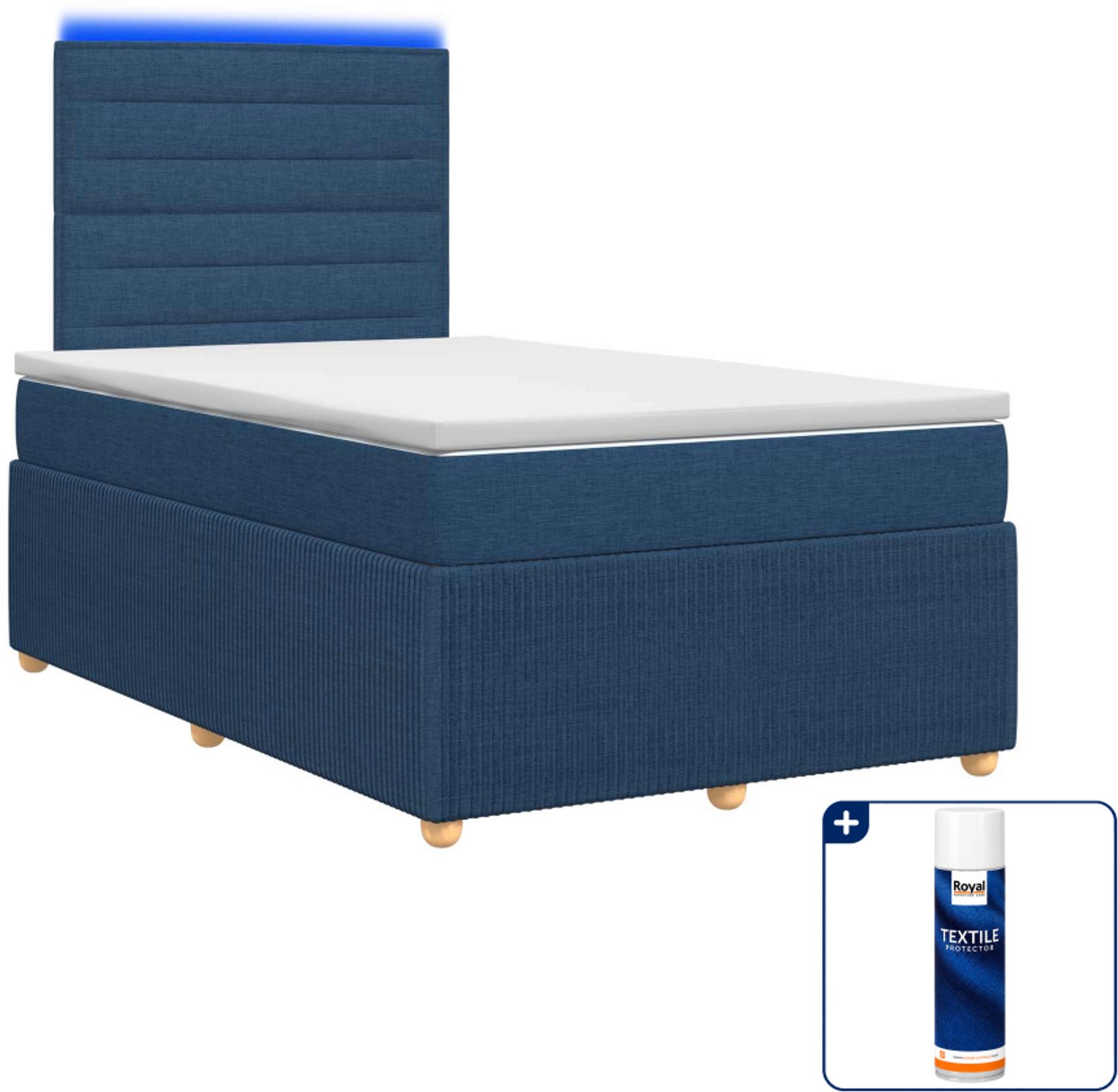 vidaXL LED boxspringbed 120 x 190 cm - blauw - Inclusief textielbeschermer 500 ml