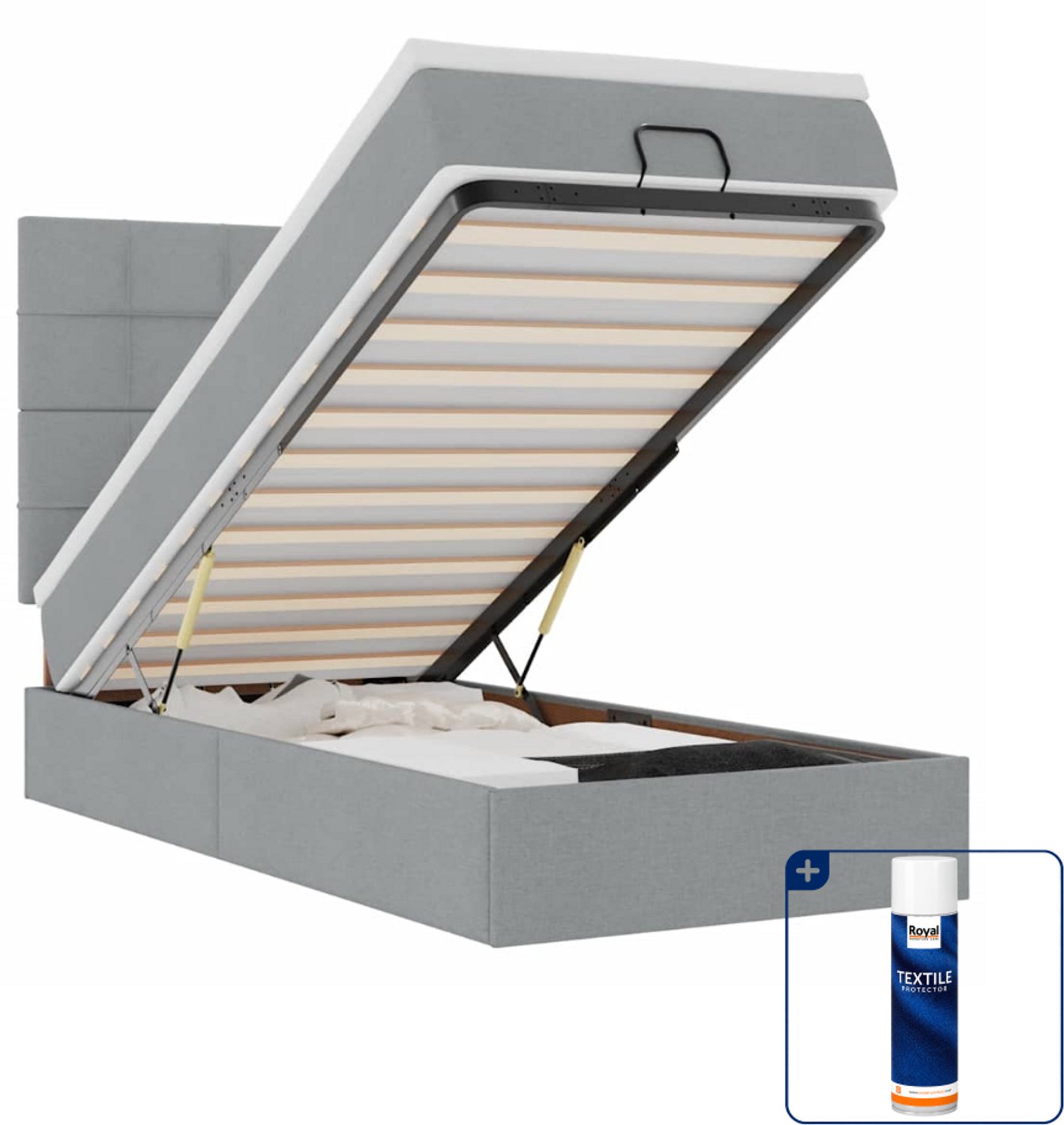 vidaXL bed met matras en LED - 80 x 200 cm - stof - lichtgrijs - Inclusief textielbeschermer 500 ml