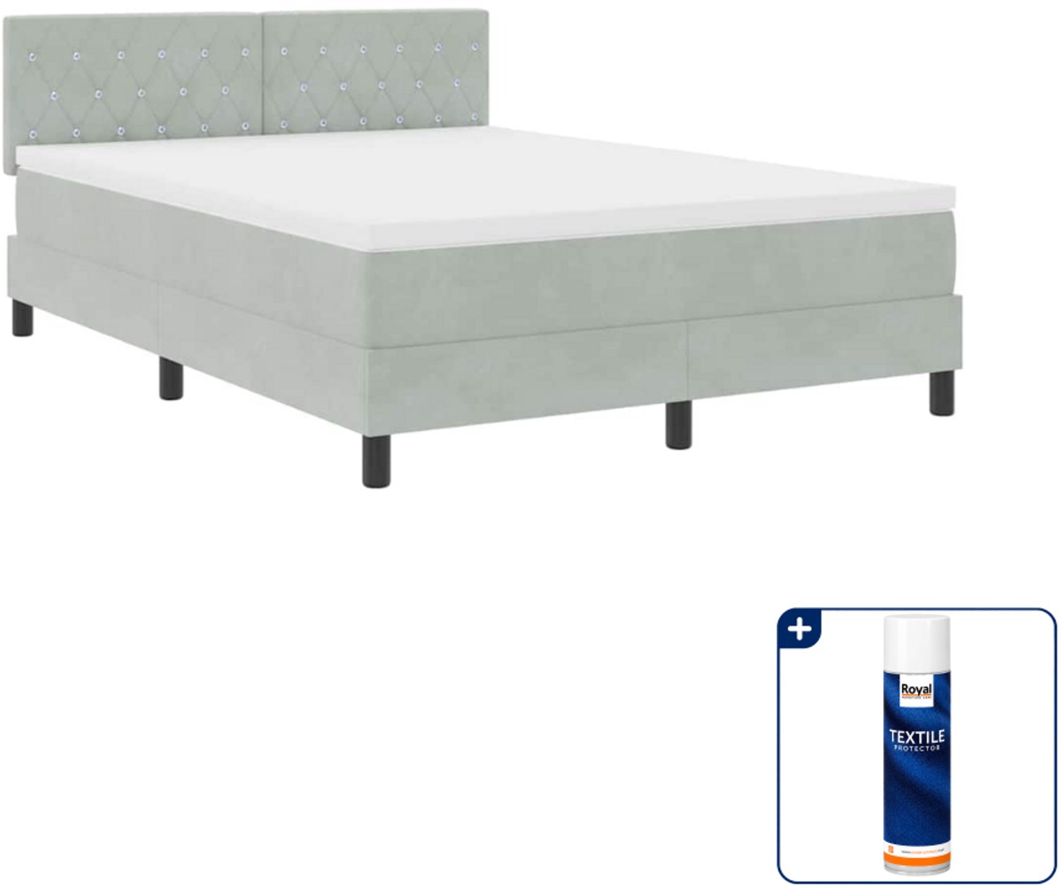 vidaXL led boxspring Queensize - 160 x 200 cm - lichtgrijs - Inclusief textielbeschermer 500 ml