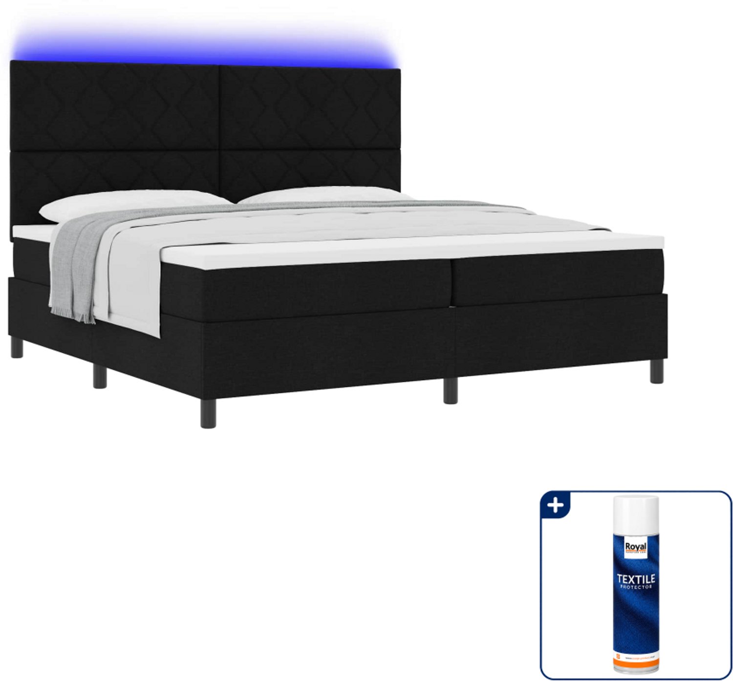vidaXL Boxspring - Super kingsize - 200 x 200 cm - Stof - Zwart - Inclusief textielbeschermer 500 ml