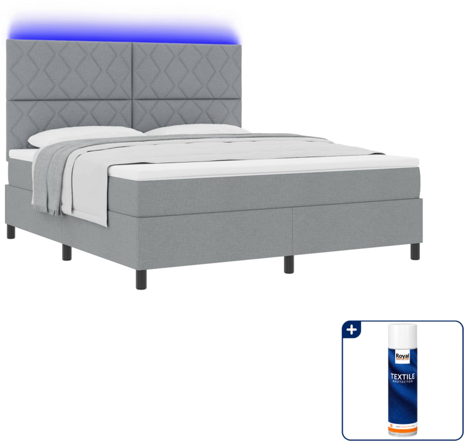 vidaXL Kingsize boxspring bed - 180 x 200 cm - lichtgrijs - Inclusief textielbeschermer 500 ml
