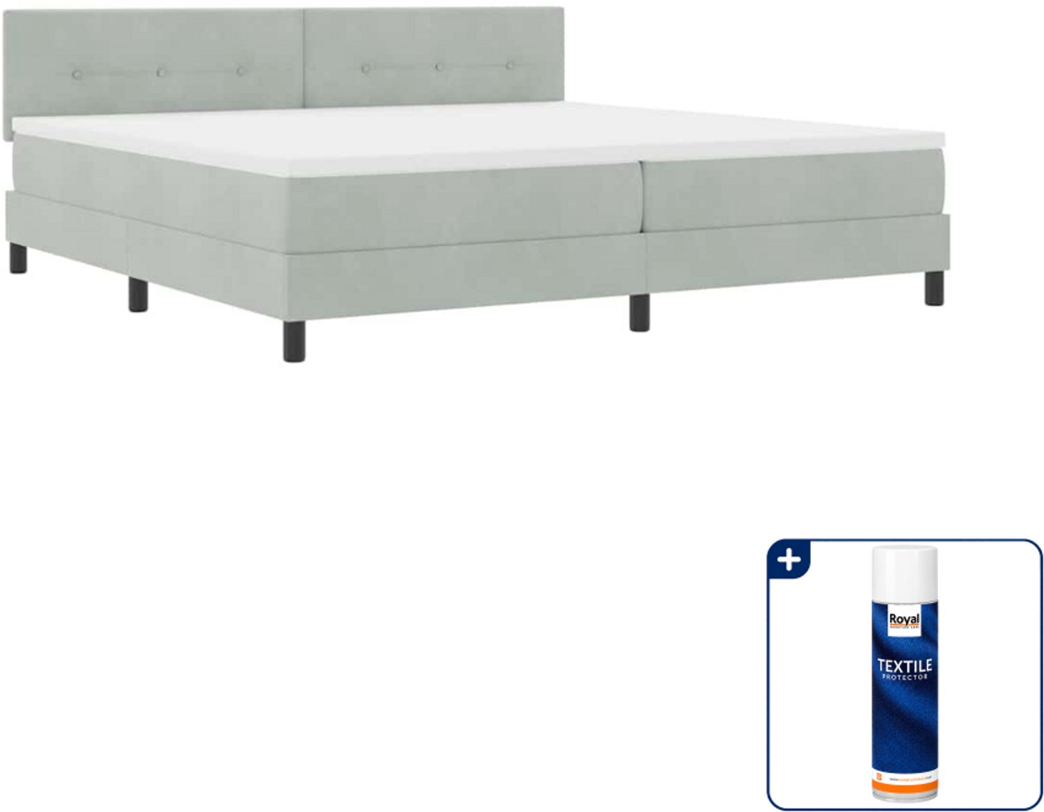 vidaXL led boxspring - Super kingsize - 200 x 200 cm - lichtgrijs - Inclusief textielbeschermer 500 ml