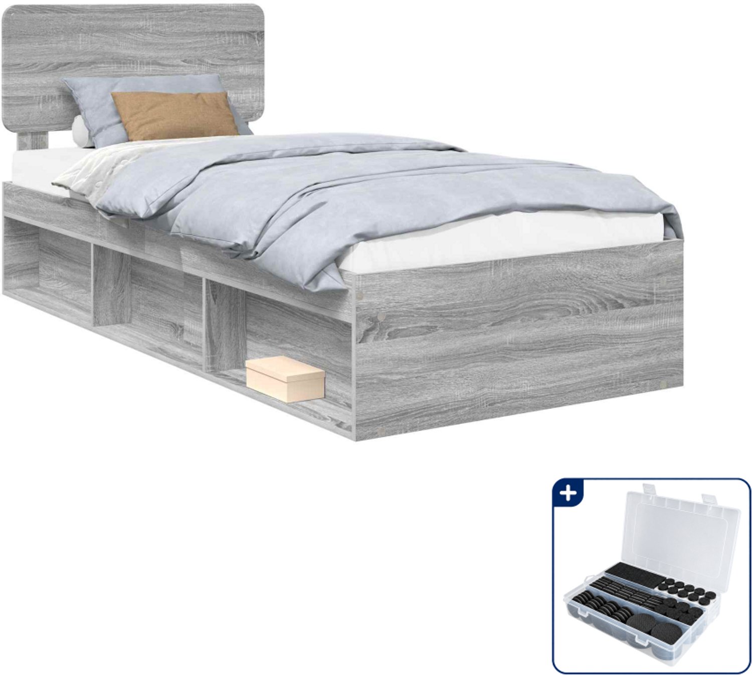 vidaXL bedframe - 90 x 190 cm - grijs sonoma - Inclusief antikrasvilt 177-delig Donker Grijn