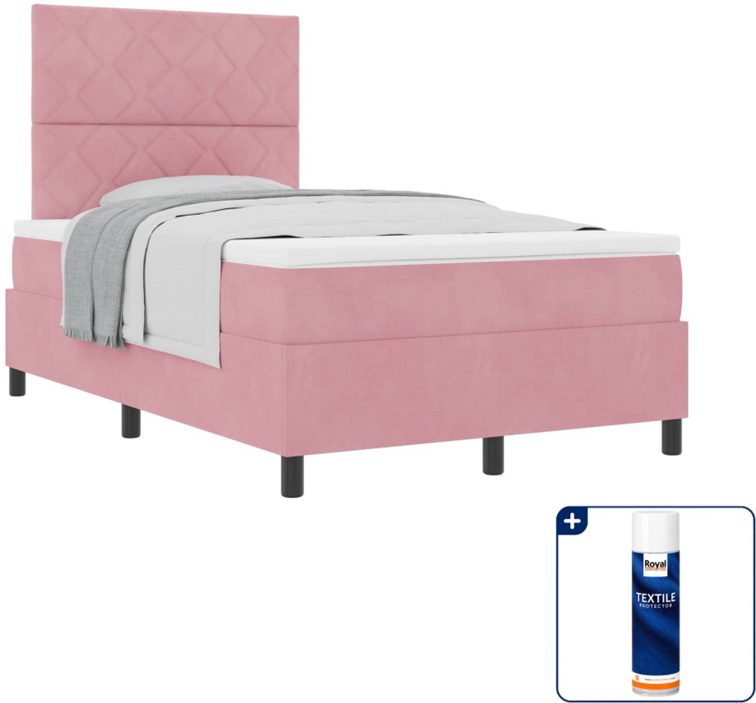 vidaXL boxspringbed - 120 x 200 cm - fluweel - roze - Inclusief textielbeschermer 500 ml