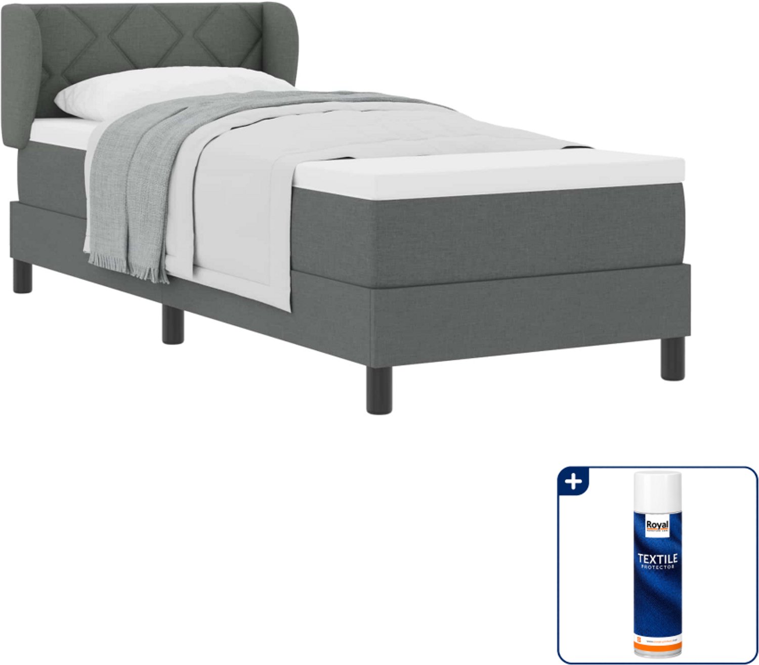 vidaXL boxspringbed - 80 x 200 cm - stof - donkergrijs - Inclusief textielbeschermer 500 ml