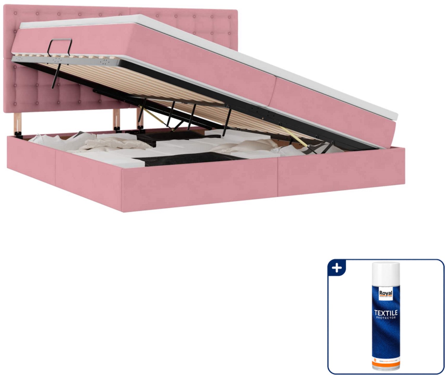 vidaXL opbergbed met matras - 200 x 200 cm - fluweel - roze - Inclusief textielbeschermer 500 ml Bruin
