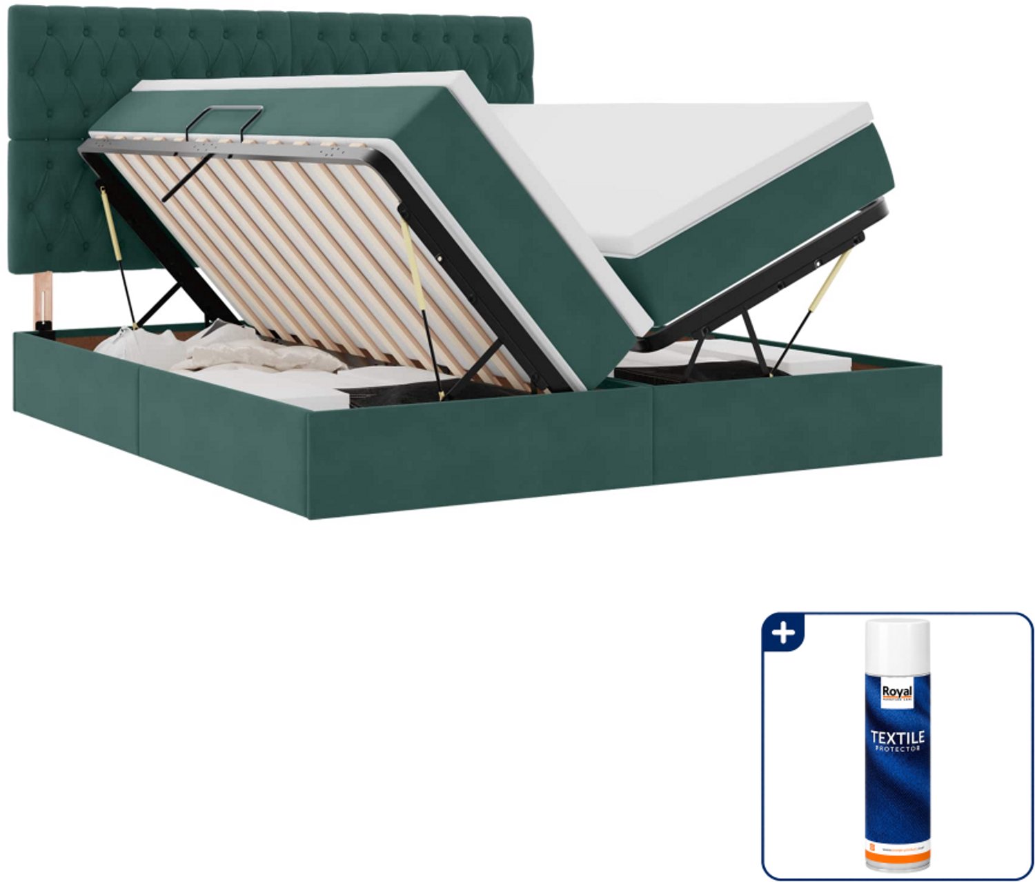vidaXL Opbergbed - Super kingsize - 200 x 200 cm - donkergroen - Inclusief textielbeschermer 500 ml