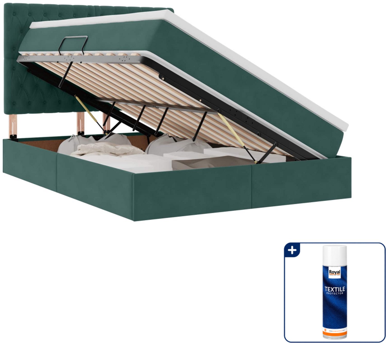vidaXL opbergbed met matras - Small double - 140 x 200 cm - groen - Inclusief textielbeschermer 500 ml Wit