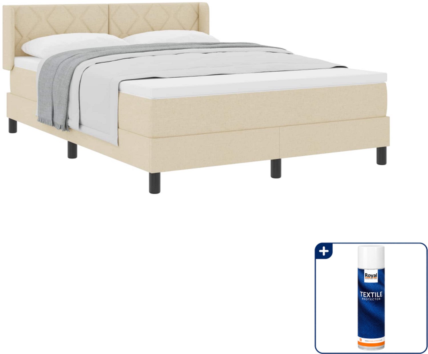 vidaXL boxspringbed - 140 x 190 cm - crème - Inclusief textielbeschermer 500 ml