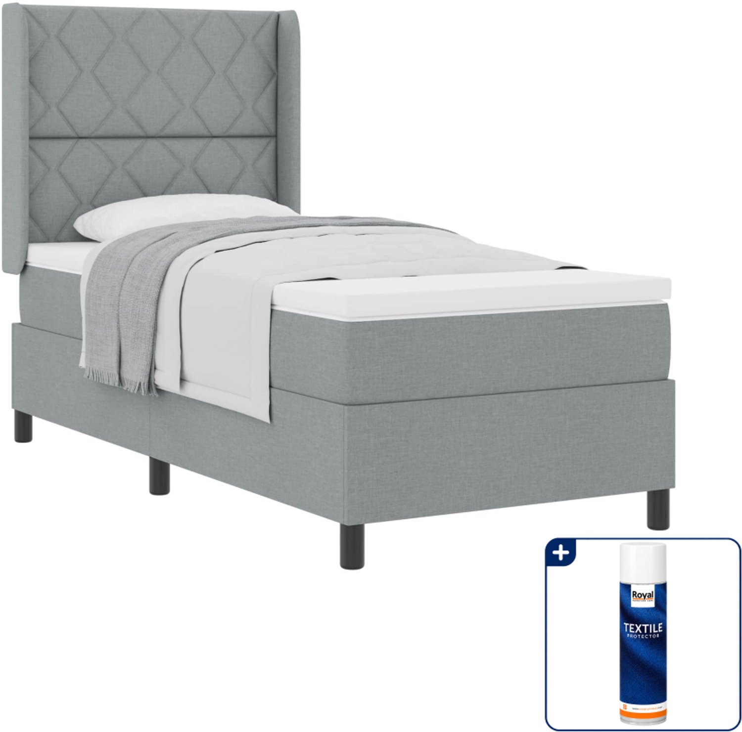 vidaXL boxspringbed - 100 x 200 cm - stof - lichtgrijs - Inclusief textielbeschermer 500 ml