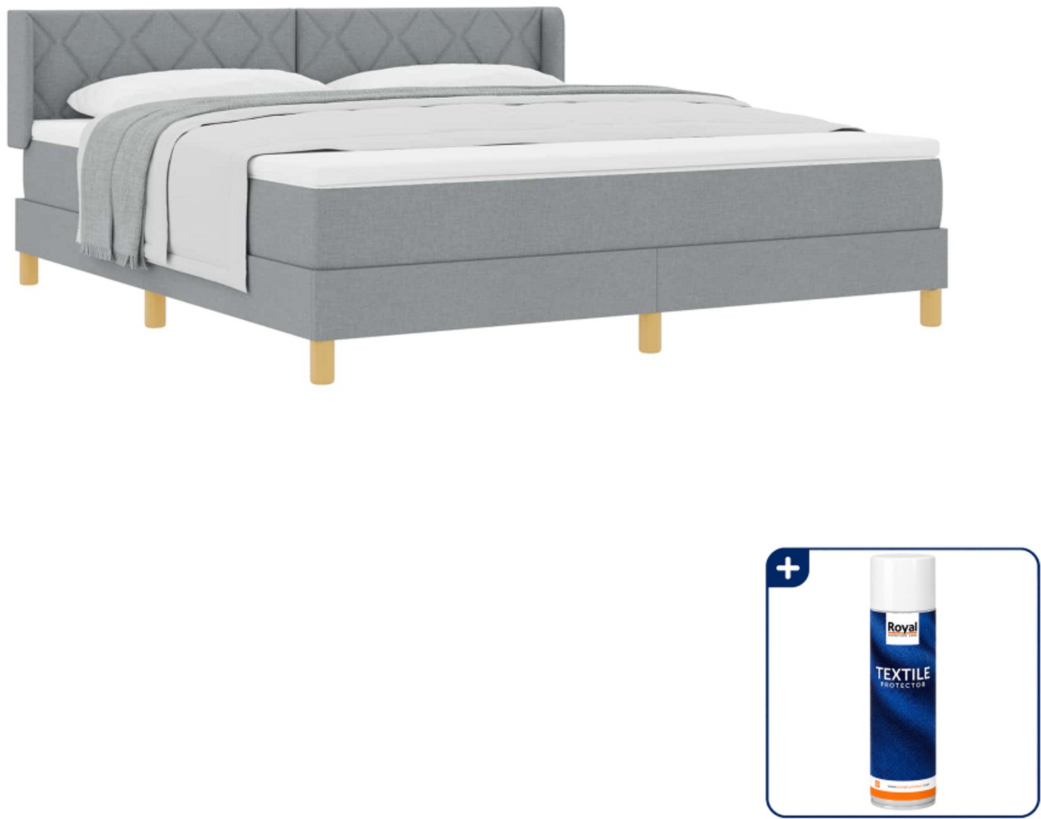 vidaXL Kingsize boxspringbed - 180 x 200 cm - lichtgrijs - Inclusief textielbeschermer 500 ml