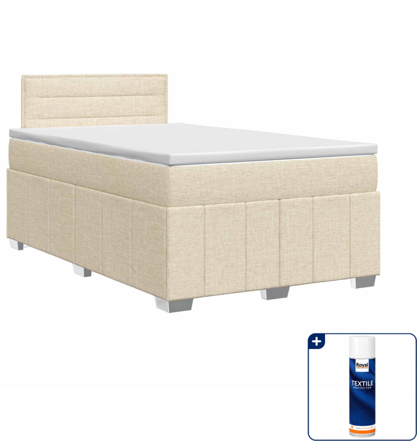 vidaXL boxspringbed met matras - 120 x 190 cm - crèmekleurig - Inclusief textielbeschermer 500 ml