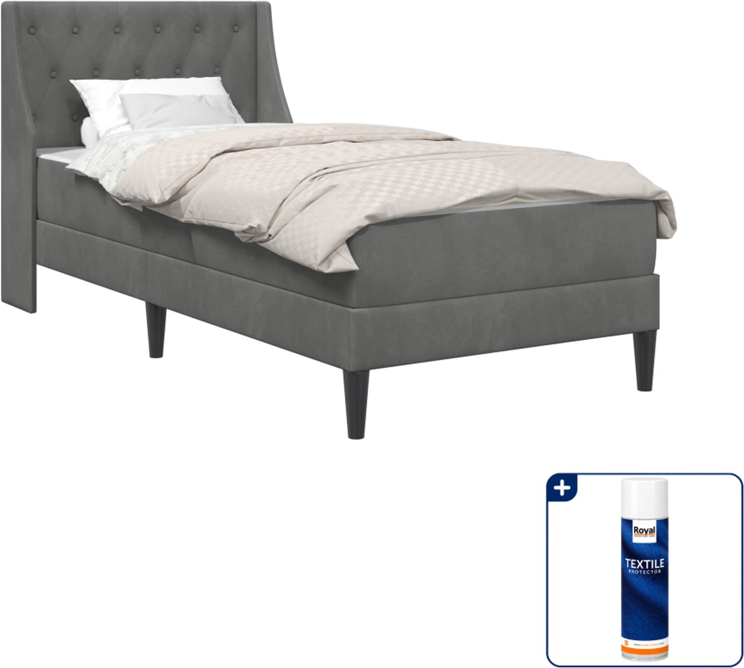 vidaXL Bedframe met matras 80 x 200 cm - fluweel - donkergrijs - Inclusief textielbeschermer 500 ml