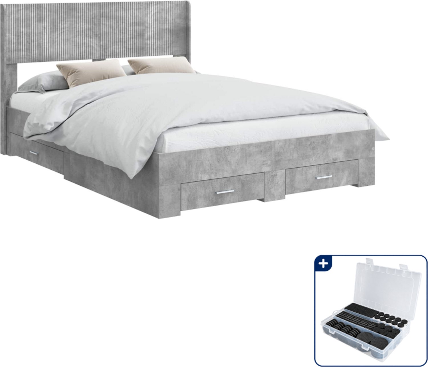 vidaXL Bedframe met opbergruimte - 150 x 200 cm - betongrijs - Inclusief antikrasvilt 177-delig
