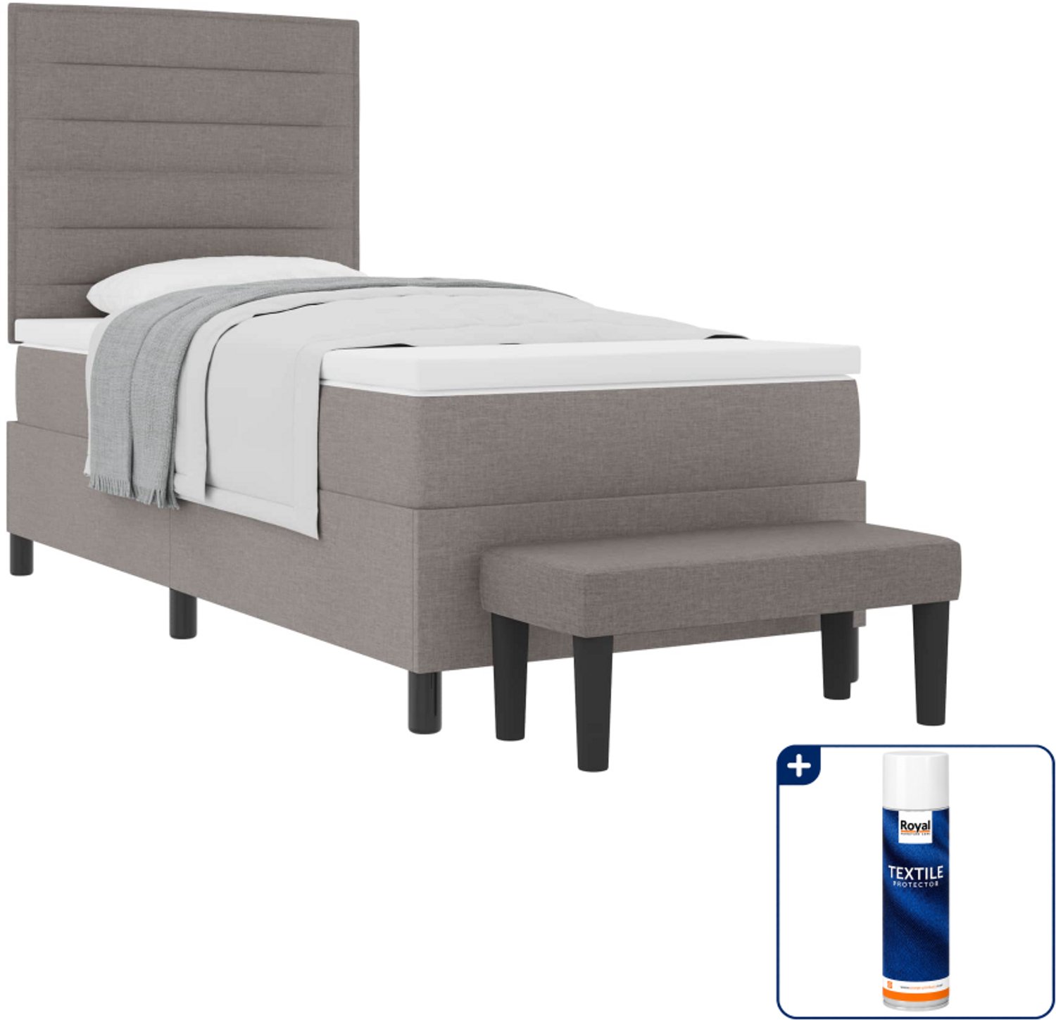 vidaXL boxspringbed - 90 x 200 cm - stof - taupe - Inclusief textielbeschermer 500 ml