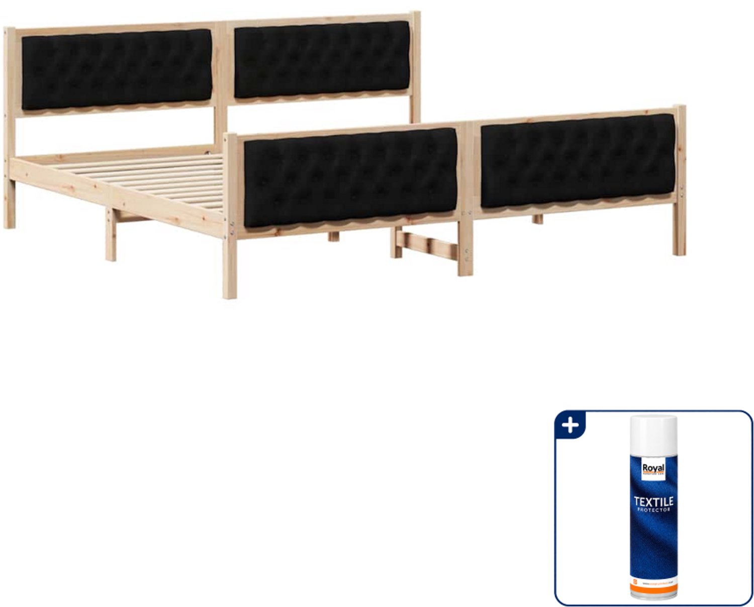 vidaXL Bedframe - 200 x 200 cm - massief grenenhout - zwart - Inclusief textielbeschermer 500 ml Bruin