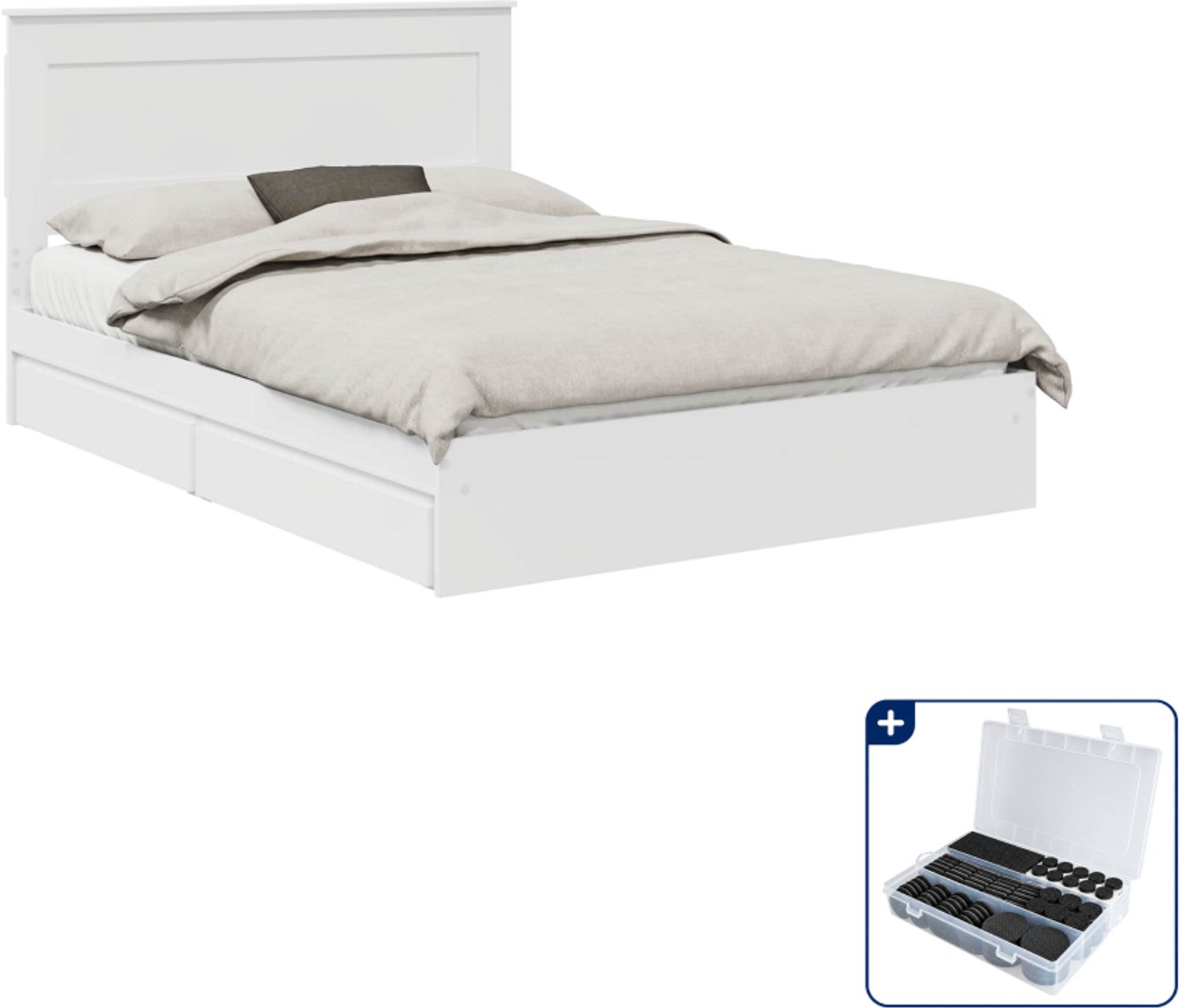 vidaXL bedframe - 140 x 190 cm - bewerkt hout - wit - Inclusief antikrasvilt 177-delig Bruin
